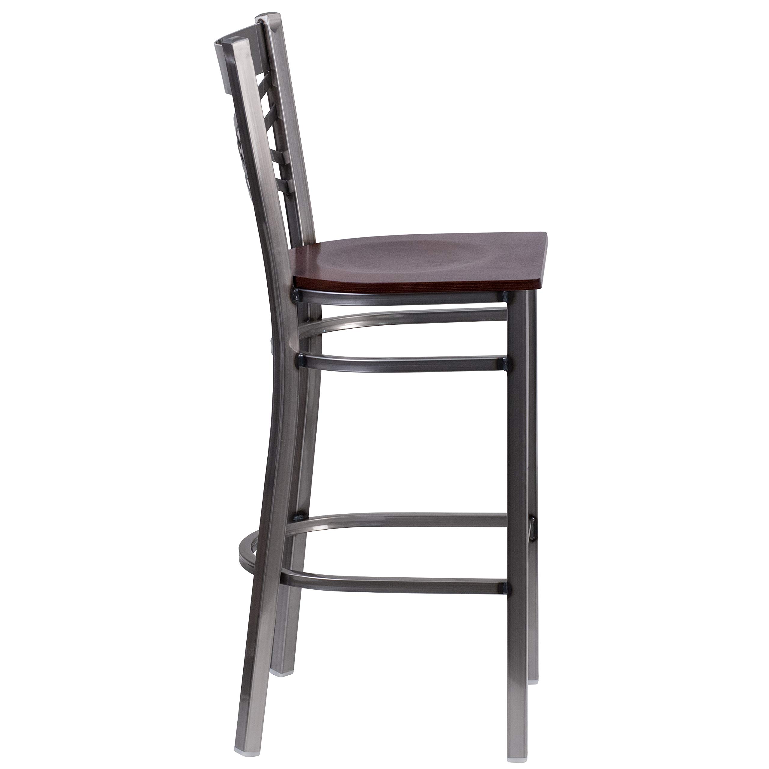 EMMA + OLIVER Clear Coated Metal X Back Bar Stool with Walnut Wood Seat - Modern Kitchen Island & Home Bar Counter Stool for Dining & Entertaining