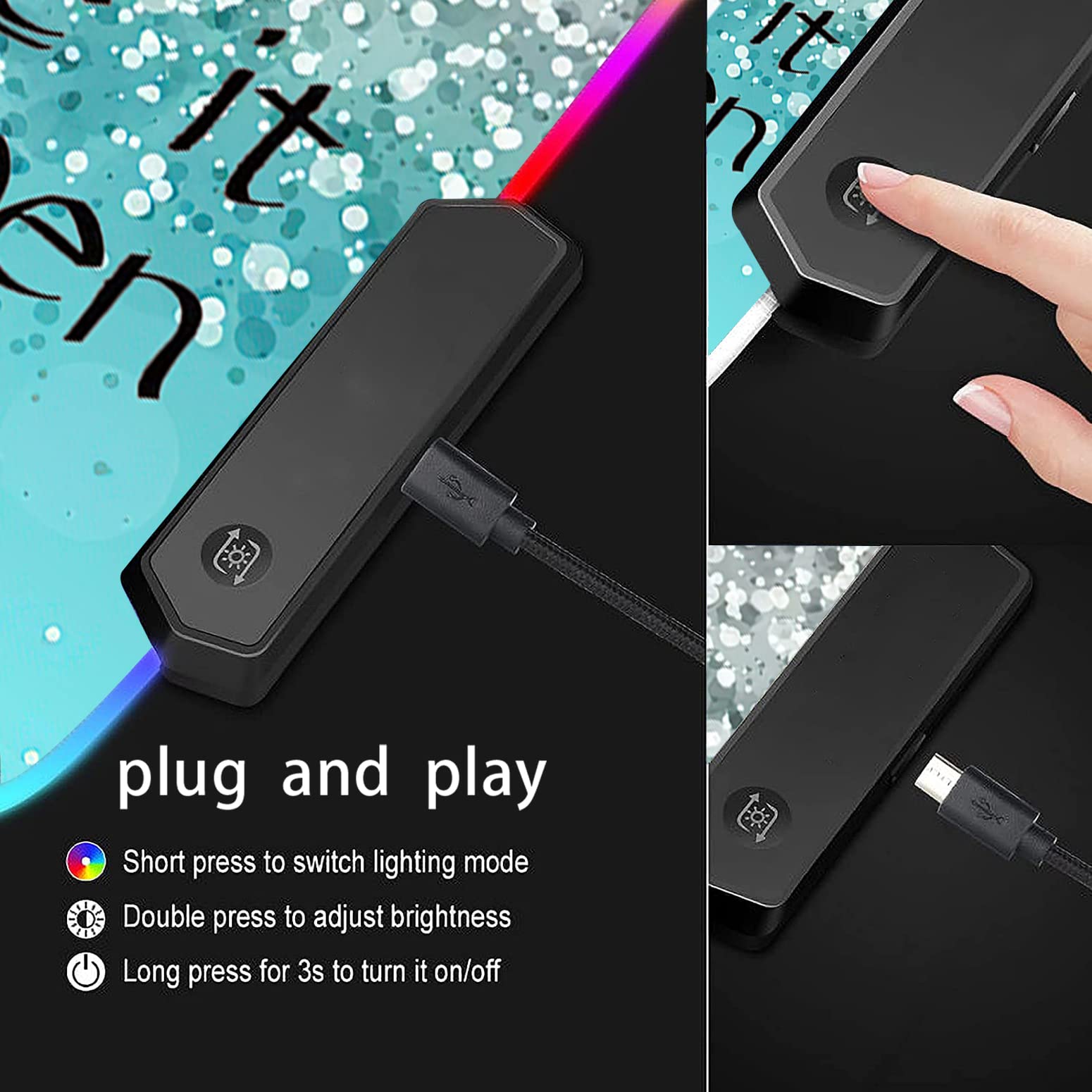 RGB Gaming Mouse Pad with LED Lights - Large Extended Desk Mat for Keyboard & Mouse, Waterproof & Non-Slip Surface - Perfect for PC Gaming, Office Work & Streaming Setup (Blue Motivational Design)