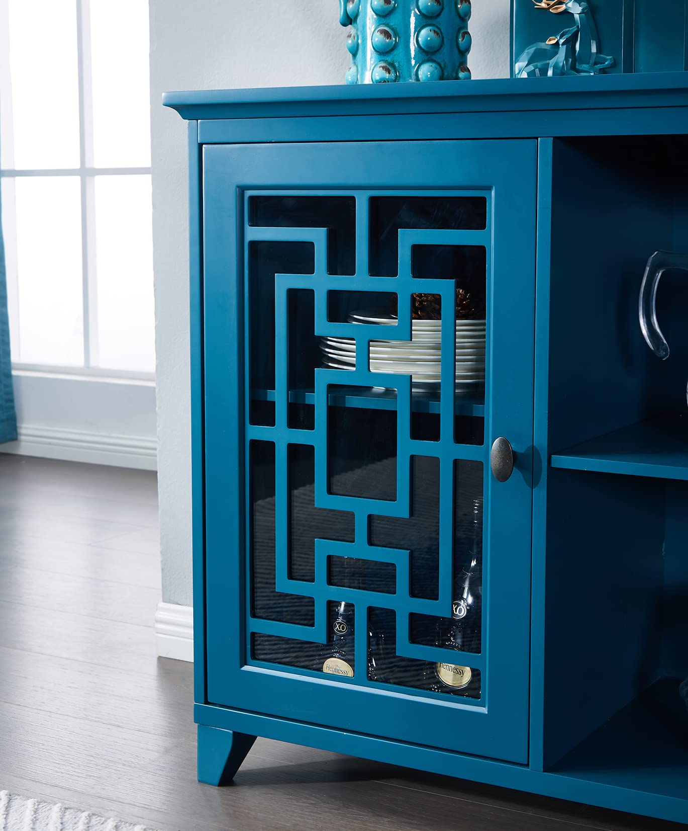 60 Inch Buffet Cabinet with Storage - Modern Sideboard with 2 Doors & Adjustable Shelf, Accent Storage Cabinet for Kitchen, Dining Room, Entryway or Living Room - Perfect for Holiday Entertaining & Daily Storage (Blue)