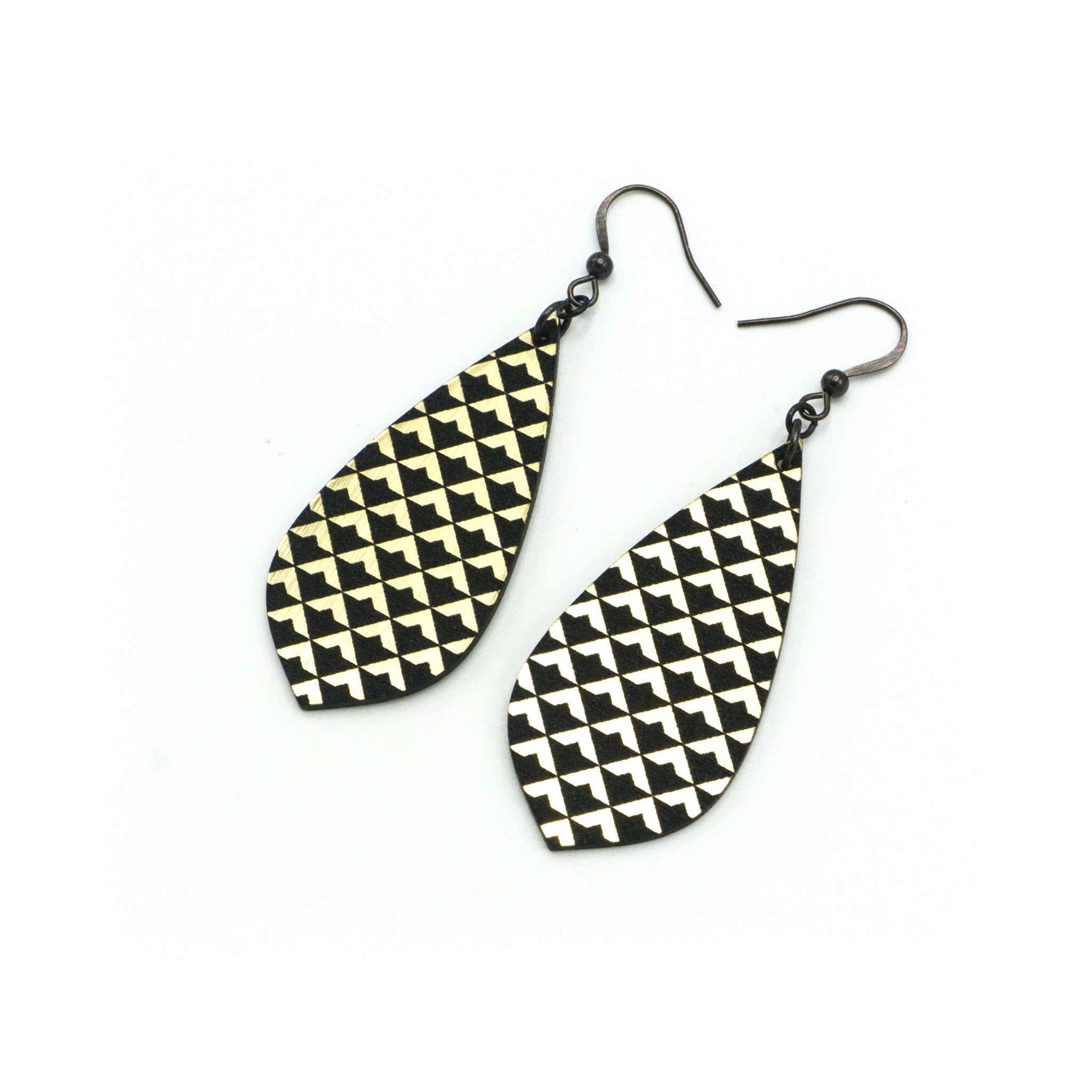 35R Acrylic Earrings for Women - Brushed Gold & Black Hoop Earrings | Lightweight Dangle Earrings for Casual Wear, Parties & Everyday Fashion