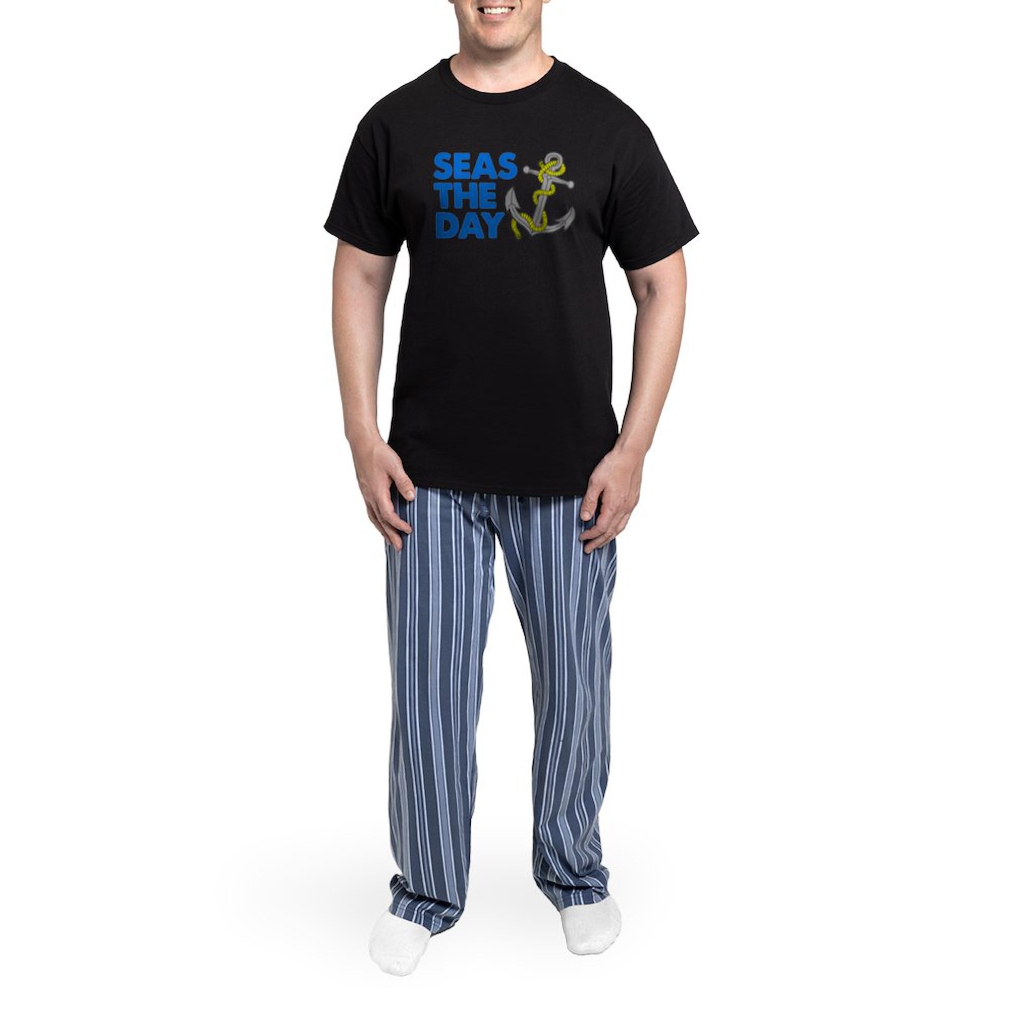 Seas The Day Novelty Men's Pajama Set - Comfortable Cotton Sleepwear for Lounge & Sleep | Perfect for Beach Vacations & Relaxing at Home