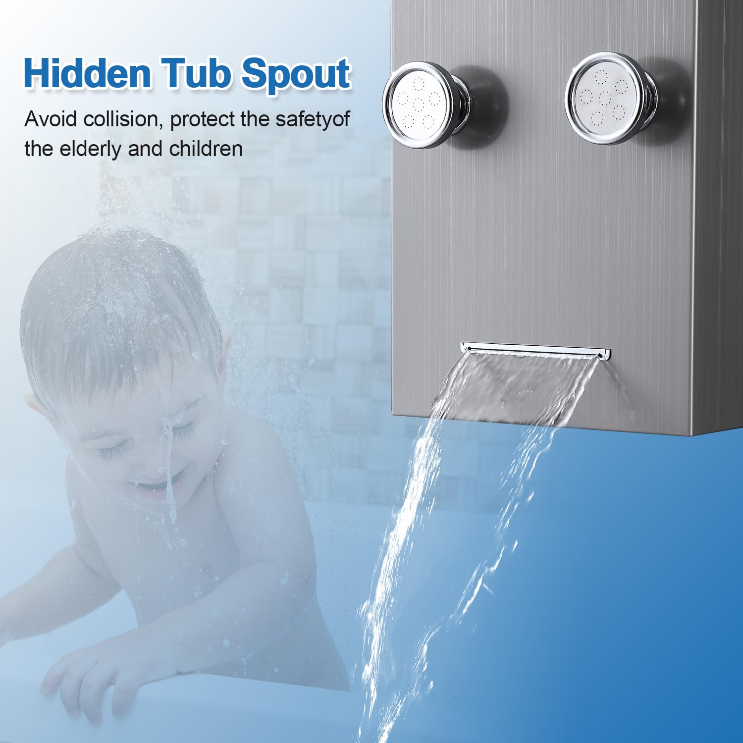 Premium Stainless Steel Shower Panel Tower System with LED Rainfall & Mist Shower Head, 4 Adjustable Body Jets, Hand Shower, Built-in Shelf & Tub Spout - Perfect for Modern Bathroom Renovation & Spa-Like Shower Experience