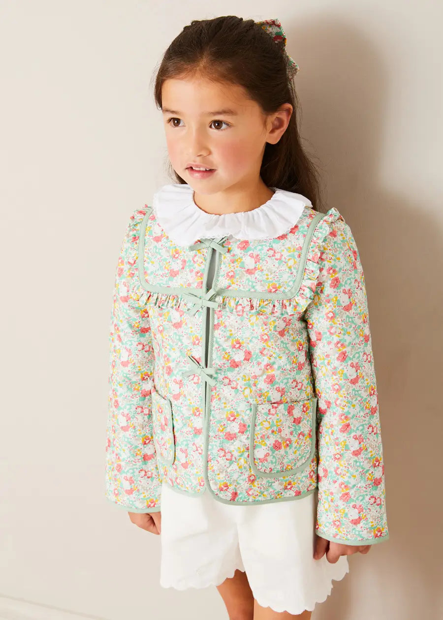 Clementine Floral Quilted Reversible Jacket for Girls in Coral - Lightweight Spring Outerwear (Ages 4-12 Years) | Perfect for School, Playdates & Outdoor Adventures