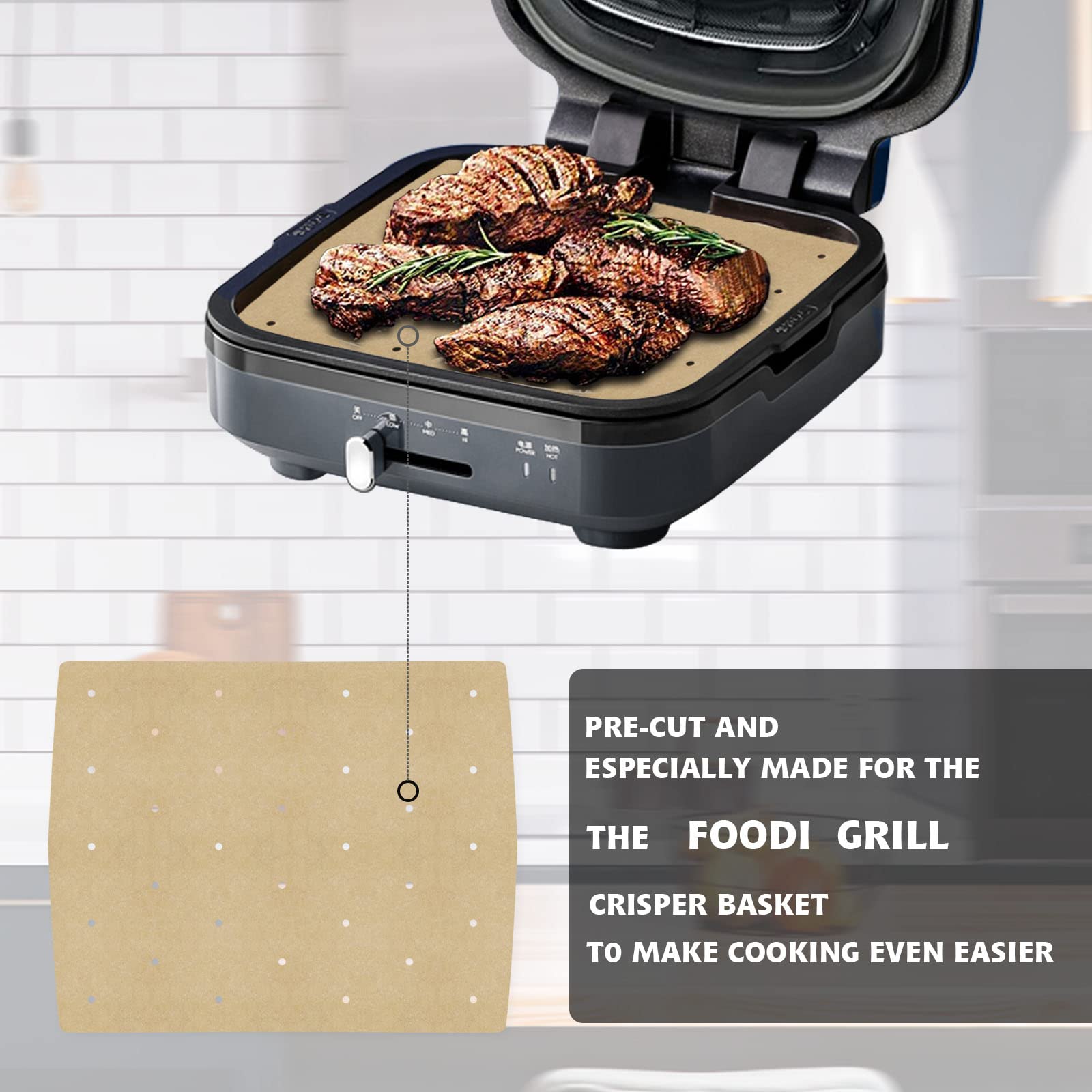 WMKGG 100-Pack Unbleached Perforated Air Fryer Parchment Paper Liners - Compatible with Ninja Foodi Grill 5-in-1 AG301, 4qt & Most Air Fryers - Non-Stick, Disposable Baking Sheets for Healthy Cooking | Perfect for Roasting, Baking, and Frying Vegetables, Chicken Wings & More