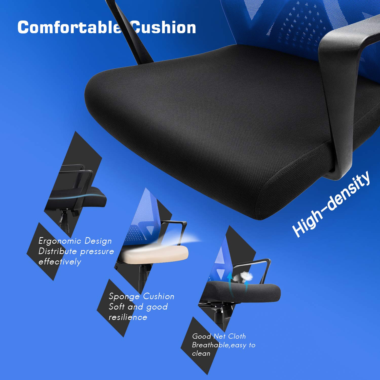 Furniwell Ergonomic Office Chair - Mid Back Mesh Computer Desk Chair with Adjustable Lumbar Support & Armrests - Modern Swivel Task Chair for Home Office (Blue) | Perfect for Long Work Hours & Remote Work