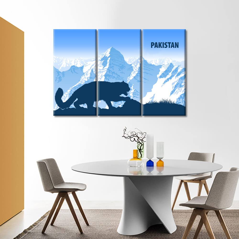 TUMOVO 3-Piece Stretched Canvas Wall Art - Iranian Plateau Landscape Paintings with Snow Leopard, Pakistan Mountain Scenery, Framed Wall Decor for Living Room (60