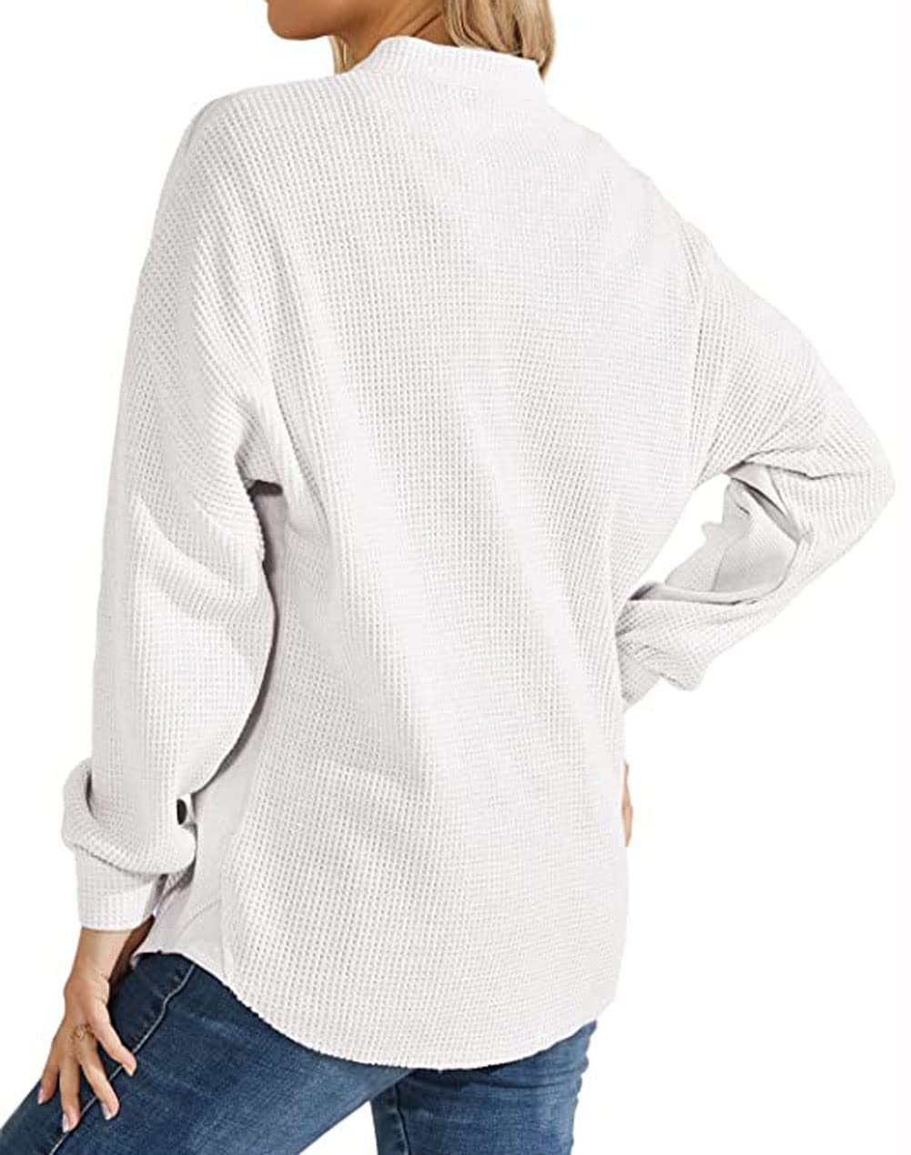 Loveimgs Women's Oversized Waffle Knit Shacket - Corduroy Long Sleeve Button Down Shirt Jacket for Fall | Casual Outfit, Layering Piece & Cozy Loungewear