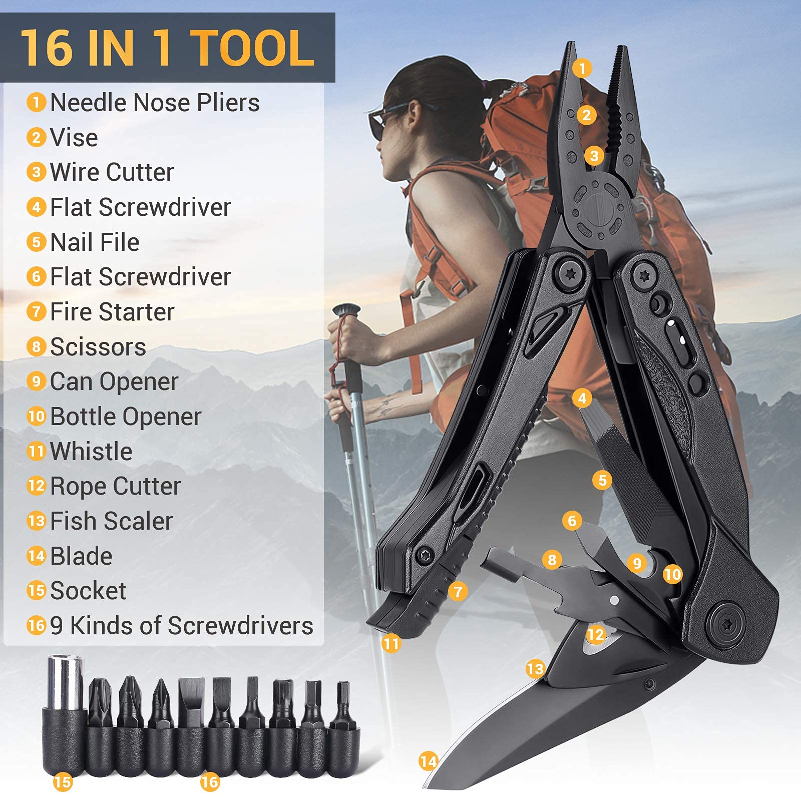 **16-in-1 Pocket Multitool Knife with Pliers - Best Christmas Stocking Stuffers for Men, Dad, Husband, Boyfriend - Camping, Hiking & Everyday Carry Gadget - Perfect Gift for Adults Who Have Everything**