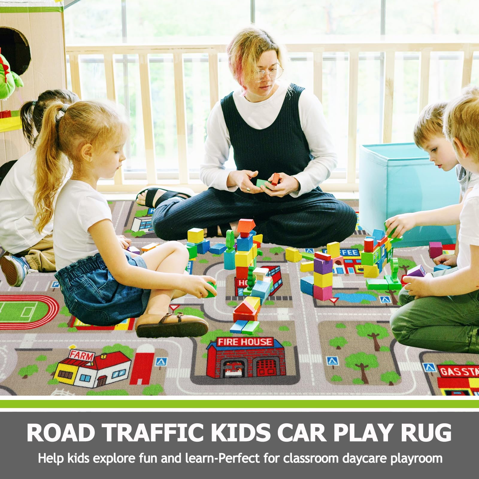 Non-Slip Washable Kids Play Mat - 6.6'x9.8' Tan City Map Road Rug for Toddlers | Playroom, Classroom & Nursery Decor | Perfect for Playtime, Learning & Car Racing Games