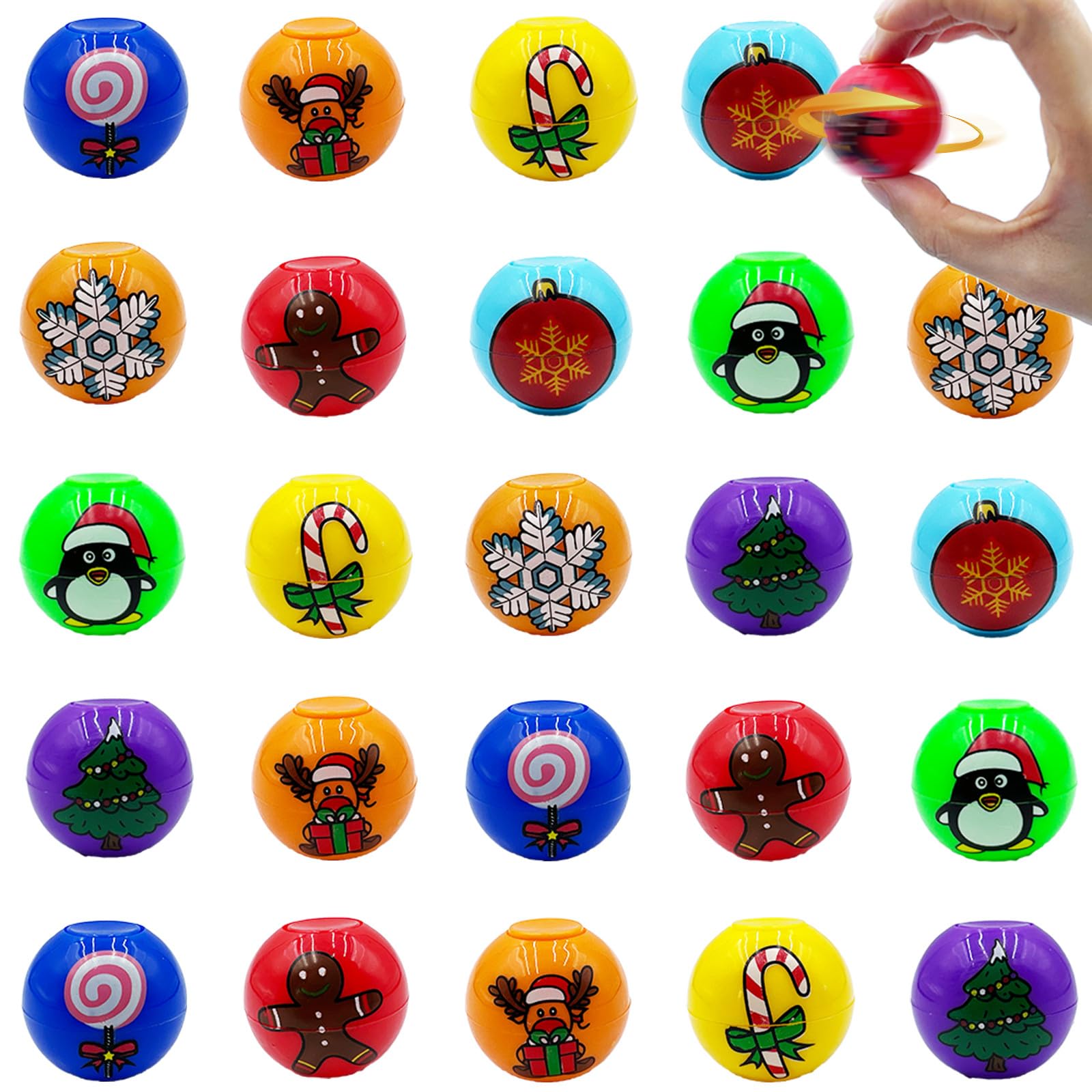 24 Pcs Christmas Mini Fidget Spinners Ball Toys for Kids & Adults - Stress Relief Sensory Toys for Stocking Stuffers, Pinata Fillers, Party Favors, Classroom Rewards & Holiday Gifts (Great for ADHD, Anxiety & Focus)