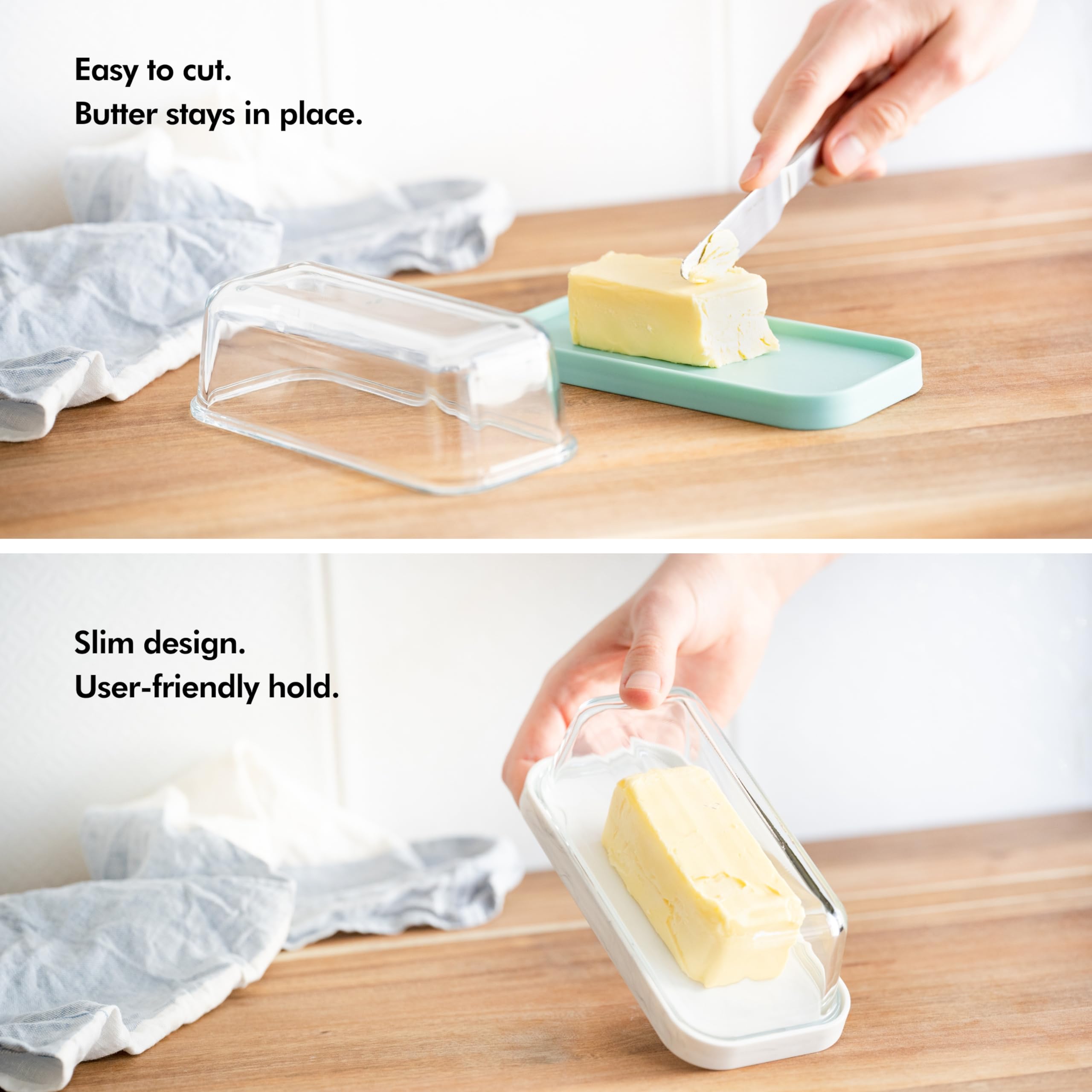 KIVY Airtight Glass Butter Dish with Lid - Keeps Butter Soft & Fresh - Crystal Clear Butter Holder for Countertop & Refrigerator - Perfect for Kitchen, Dining Table & Breakfast Nook