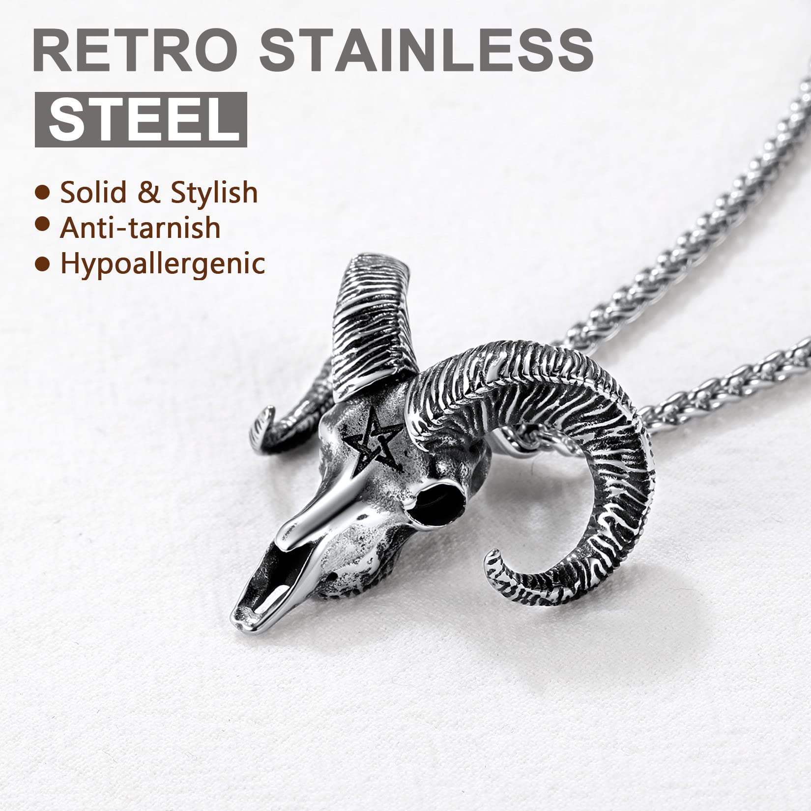 U7 Inverted Cross Necklace - Upside Down Cross Pendant in Stainless Steel, Gothic Devil Necklace with Baphomet Goat Head Charm for Men & Women - Perfect for Gothic Fashion, Occult Jewelry & Alternative Style Accessories