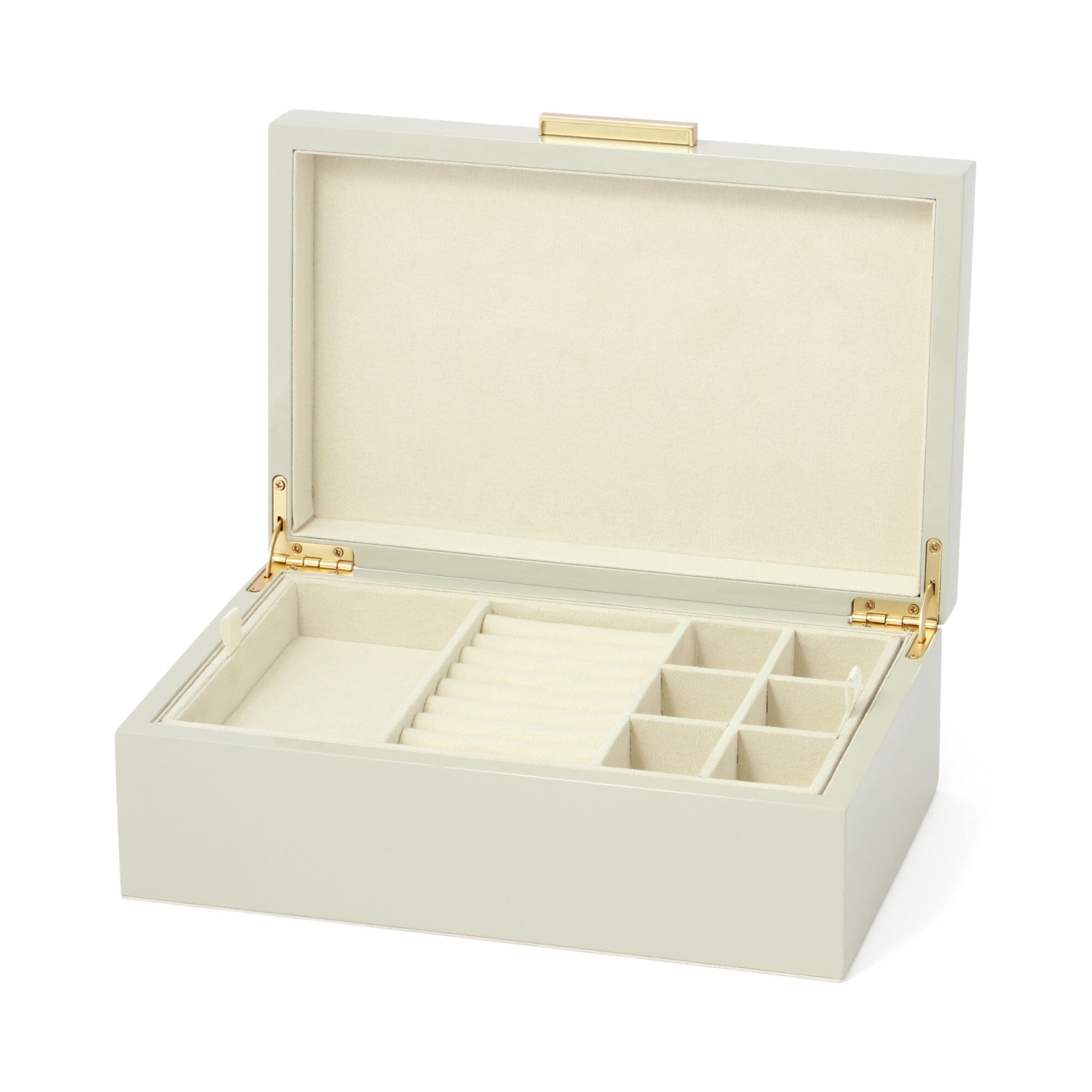 Elegant Large Grey Lacquer Stripe Jewelry Box - Perfect for Organizing Necklaces, Rings & Earrings - Ideal for Bedroom, Dresser & Travel