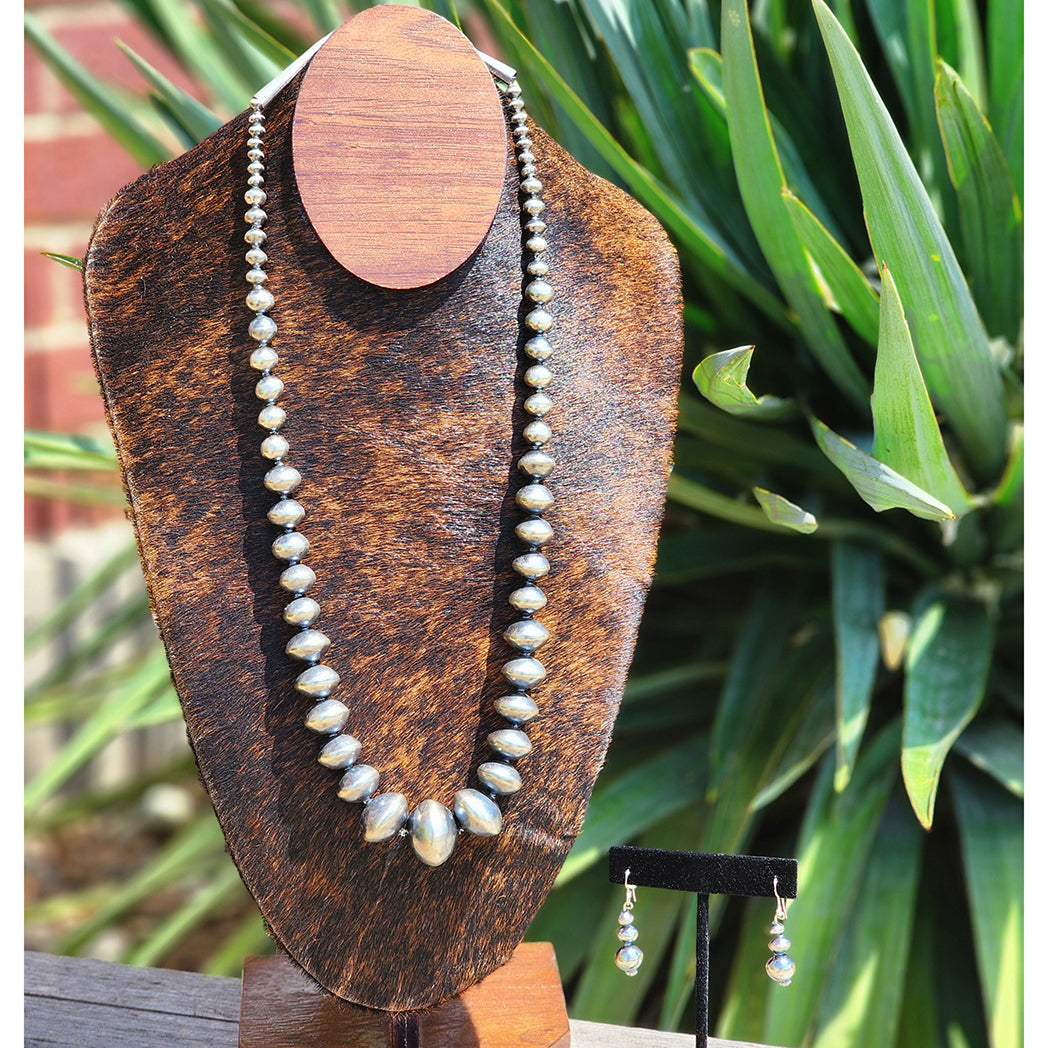 Authentic Navajo Pearl Jewelry Set - Dalilah Graduated Necklace & Earrings for Women | Handmade Sterling Silver Beads, Southwest Style | Perfect for Boho Fashion, Festivals & Gift Giving