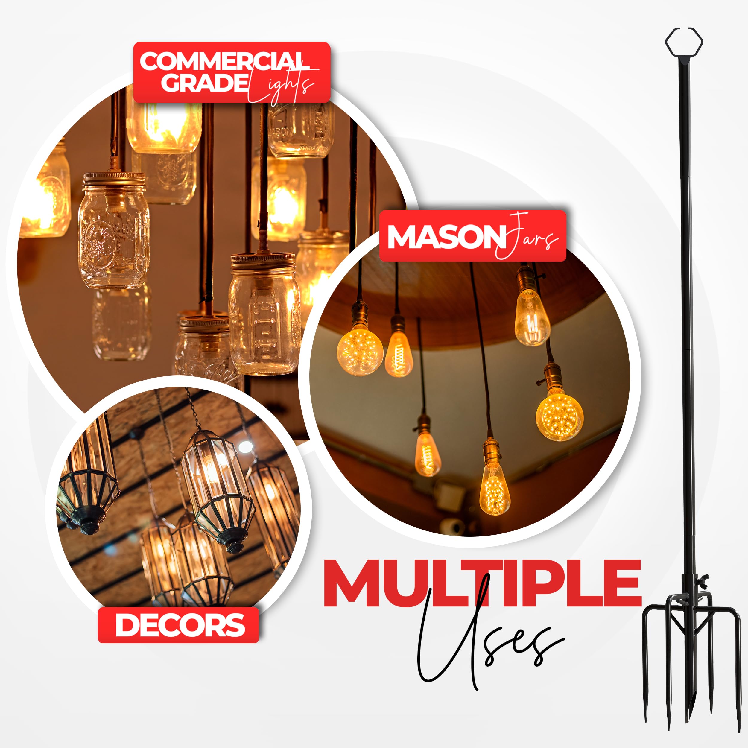 Utopia Home 4 Pack 9FT Outdoor String Light Poles - 2 in 1 Assembly with Clips & Fork for Garden, Backyard, Patio - Weather-Resistant Black Metal Poles for Hanging String Lights, Party Decor & Landscape Lighting