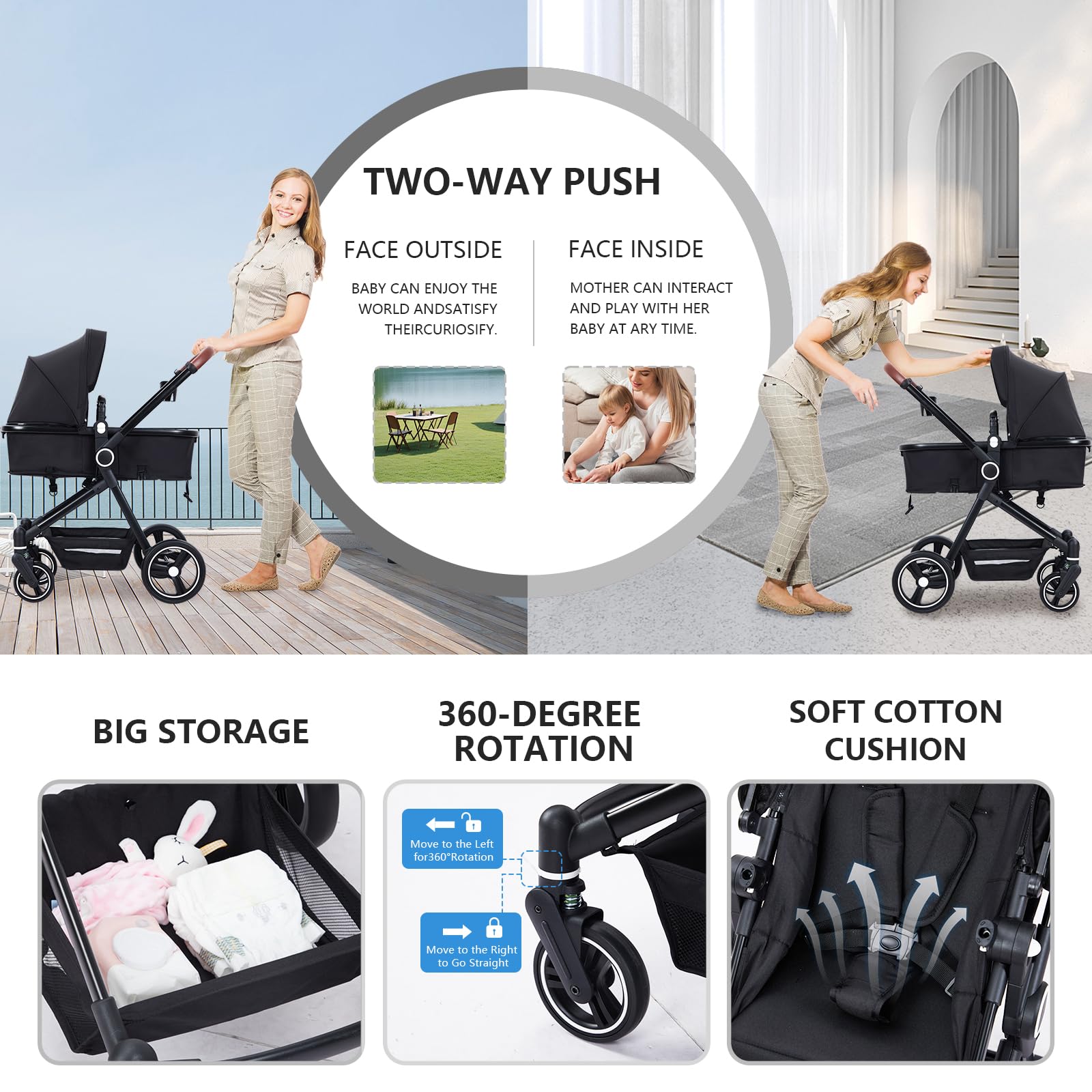 2 in 1 Convertible Baby Stroller for Newborn to Toddler (1-3 Years) - Lightweight Travel Stroller with Removable Seat, Shock Absorption, Cup Holder & Large Storage Basket | Perfect for Shopping, Travel & Daily Walks