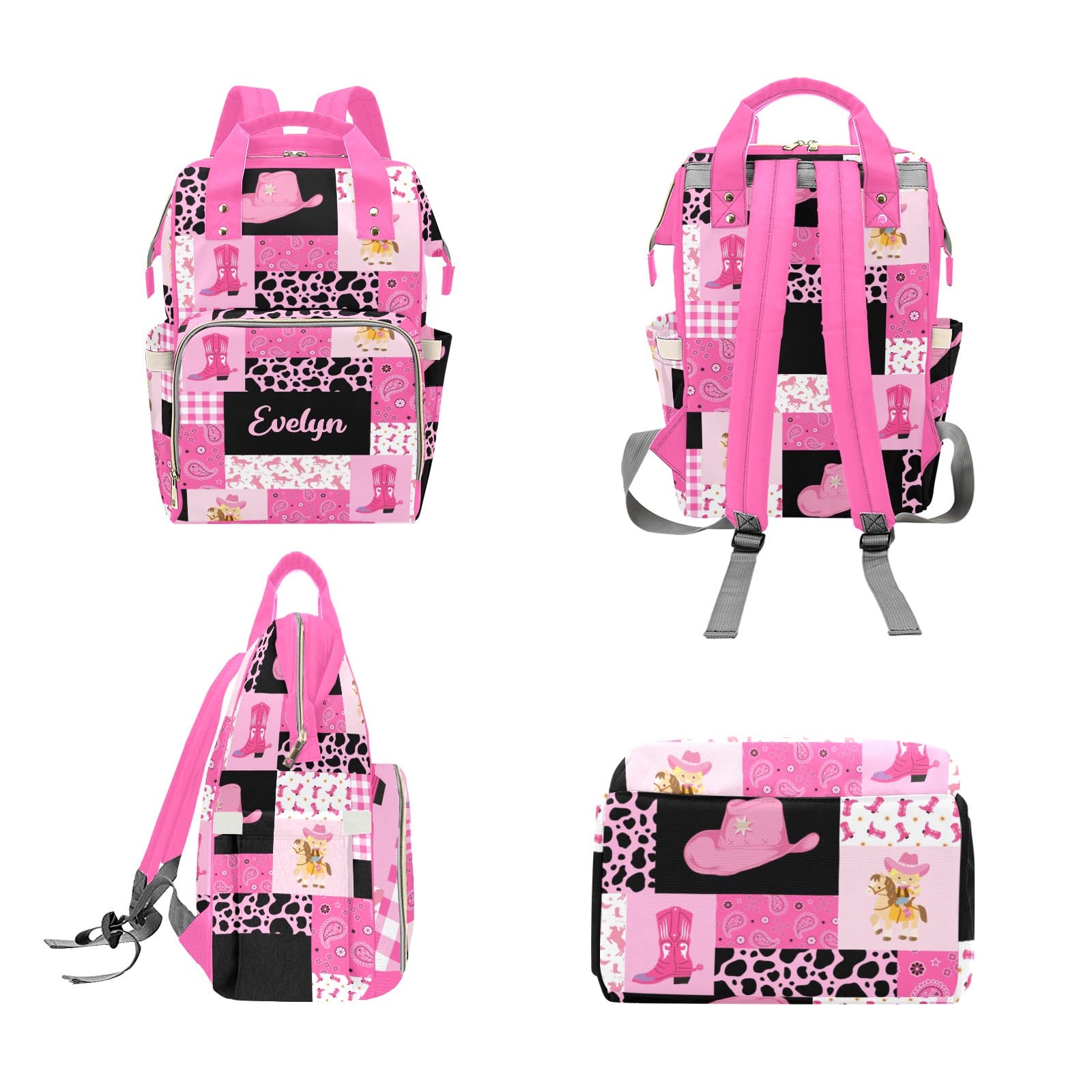 Personalized Diaper Bag Backpack Tote - Cowgirl Pink Quilted Baby Shower Gift, Custom Monogrammed Diaper Bag for Moms | Perfect for Travel, Daycare & On-the-Go Parenting