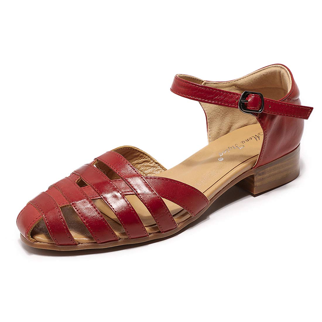 Mona Flying Women's Leather Tatianna Dress Sandals - Closed Toe Low Heel Strappy Flats for Summer Casual Wear | Perfect for Weddings, Parties & Office Outfits