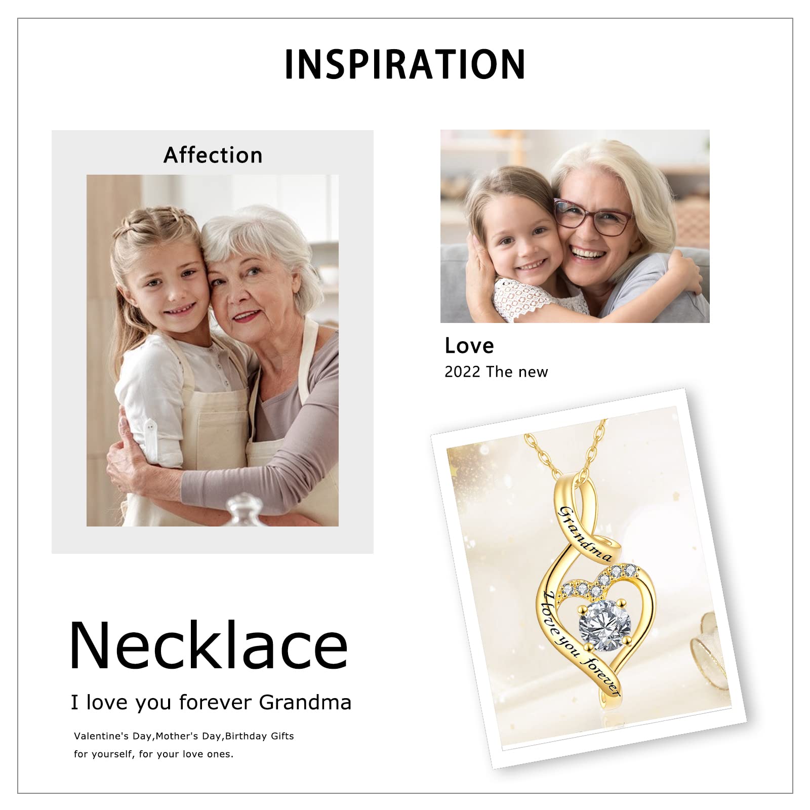 14K Gold Heart Pendant Necklace for Grandma - 1CT Moissanite Jewelry Gift from Granddaughter | Perfect for Valentine's Day, Mother's Day & Birthday Presents | Elegant Women's Necklace for Special Occasions