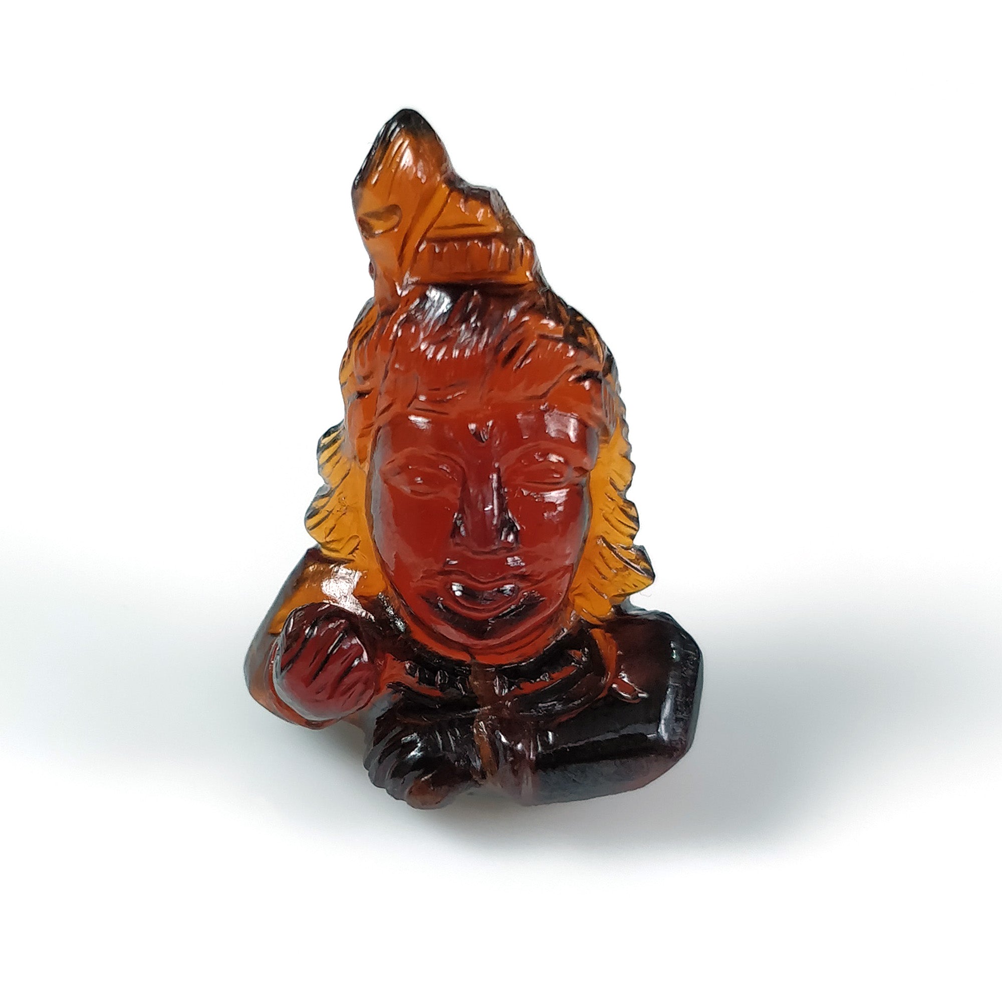 Natural Hessonite Garnet Gemstone Carving - 20.50ct Untreated Hand-Carved Lord Krishna Statue (25x18mm) | Spiritual Decor, Meditation Altar, Yoga Room, Hindu Puja Gift