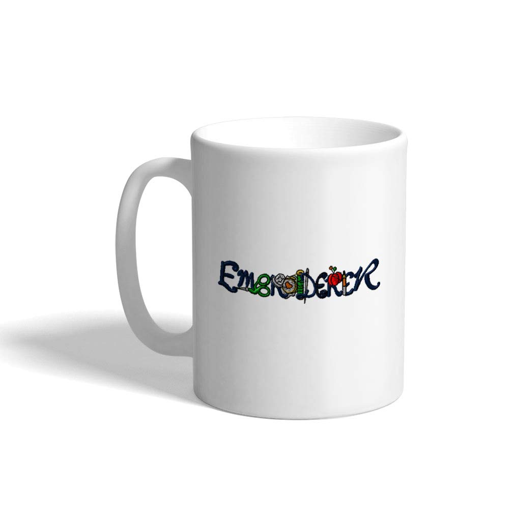 Funny Embroiderer Tools Logo Ceramic Coffee Mug - 11oz White Tea Cup for Coffee & Tea Lovers | Perfect Gift for Crafters & DIY Enthusiasts | Great for Home, Office & Gifting
