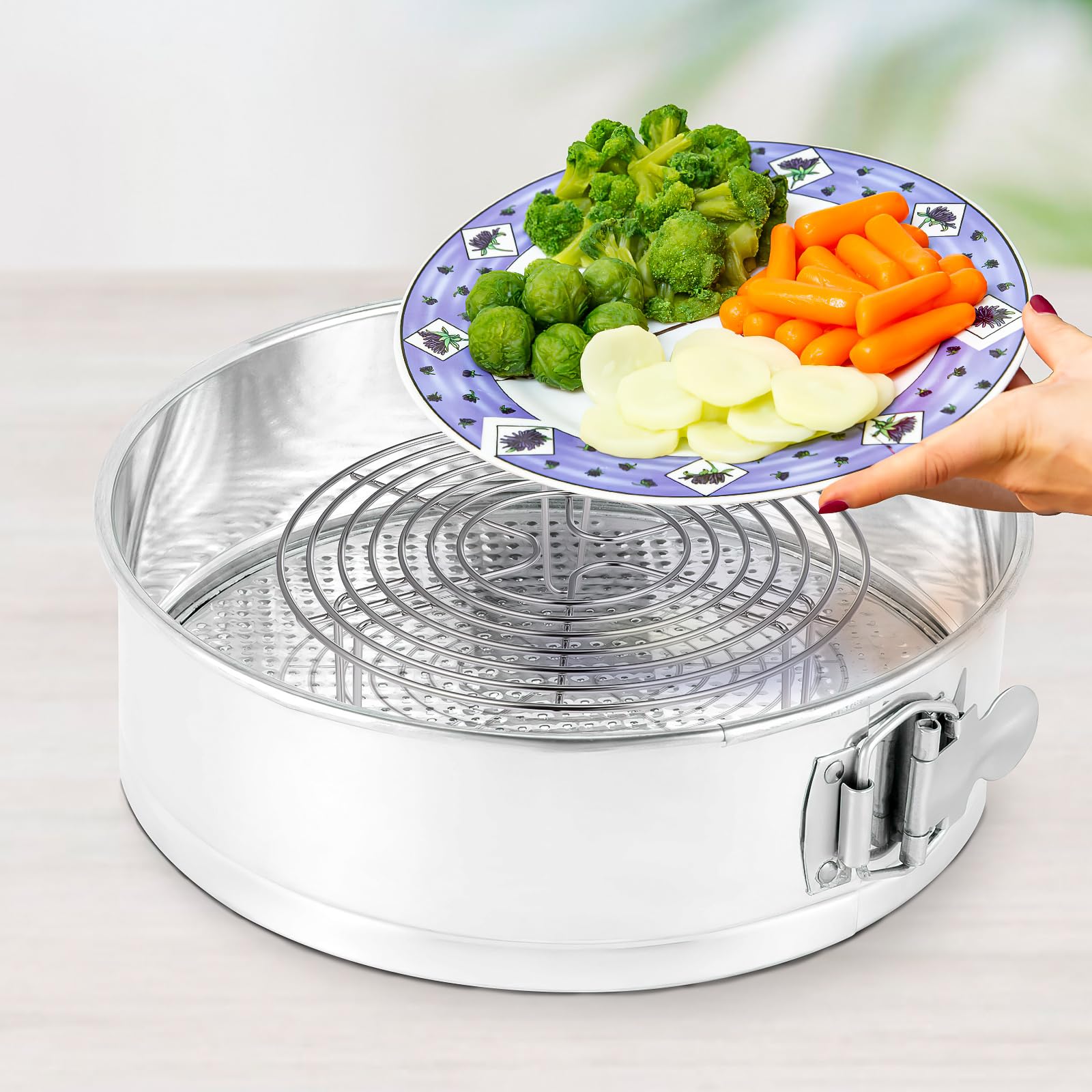 Premium Stainless Steel Steamer Insert & Cake Rack - 10 Inch Round Cooking Stand for Pots, Baking, Roasting | Multi-Purpose Cooling Rack for Steaming, Baking, Roasting & Serving Dishes