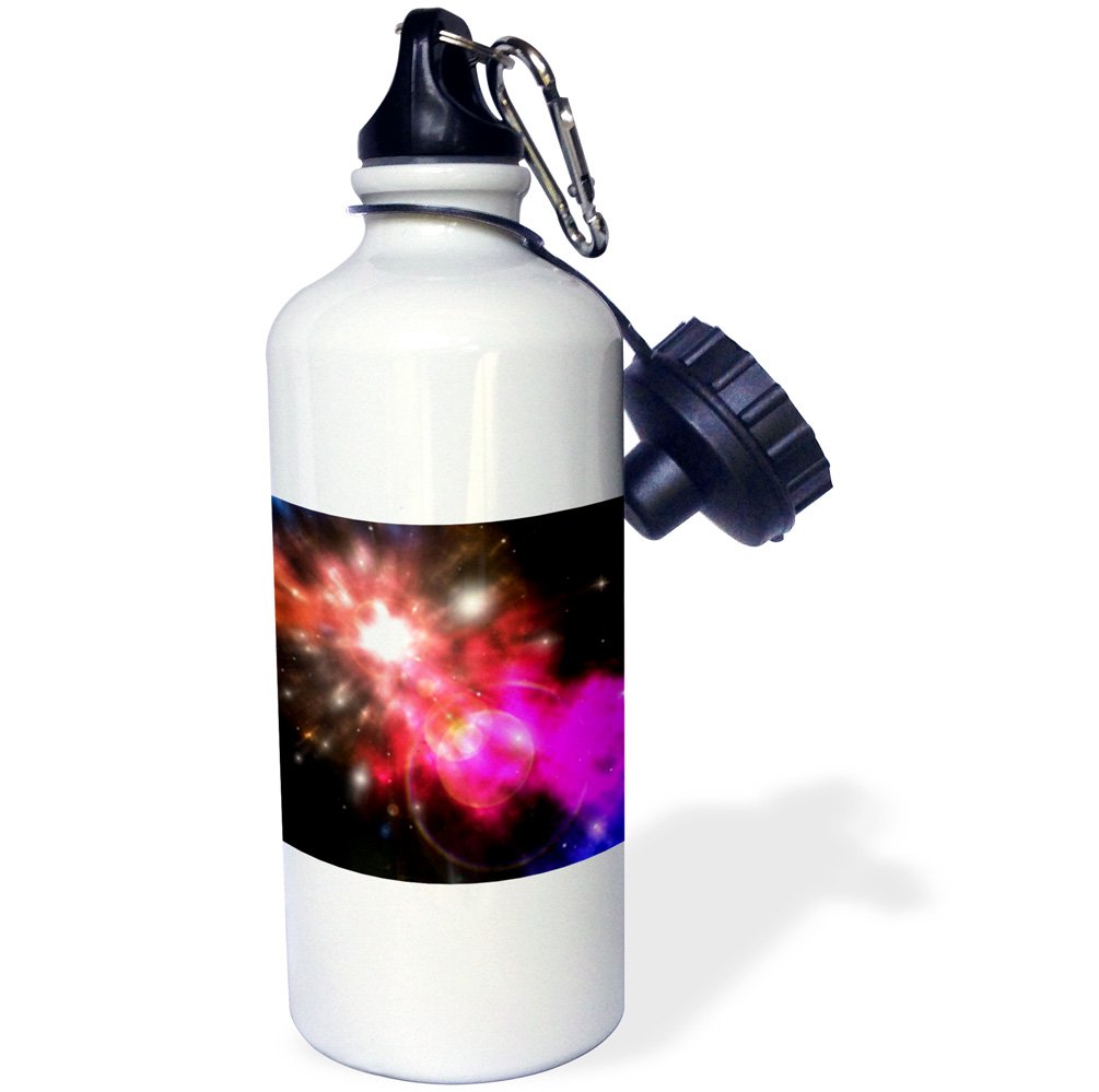 3D Rose Galaxy of Colors Sci-Fi Space Scene Water Bottle - 21oz White Insulated Sports Bottle for Gym, Hiking & Outdoor Activities