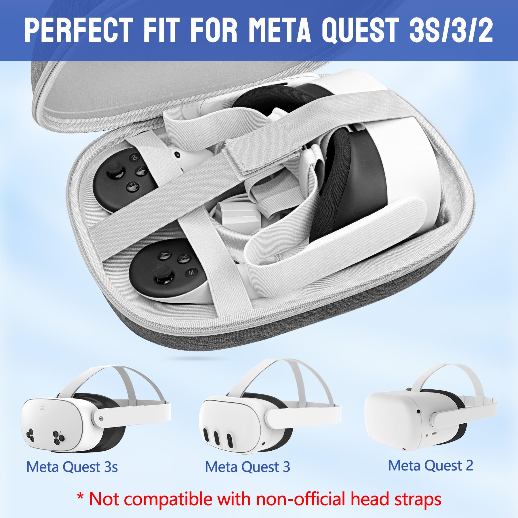 MS.CLEO Hard Carrying Case for Oculus Quest 3/Meta Quest 3 - Compact Protective Hard Shell VR Headset Storage Case - Compatible with Elite Strap Battery Version - Perfect for Travel, Home Storage & VR Gaming Accessories (Gray)