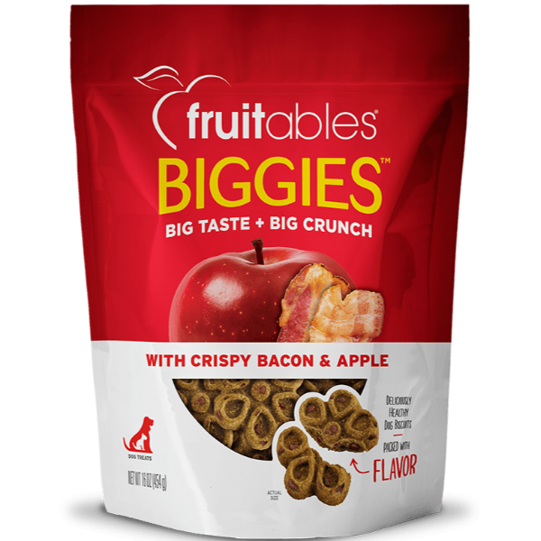 Fruitables Biggies Crispy Bacon & Apple Dog Treats - Natural, Crunchy, Grain-Free Dog Snacks for Training & Rewards - Perfect for Large Breed Dogs