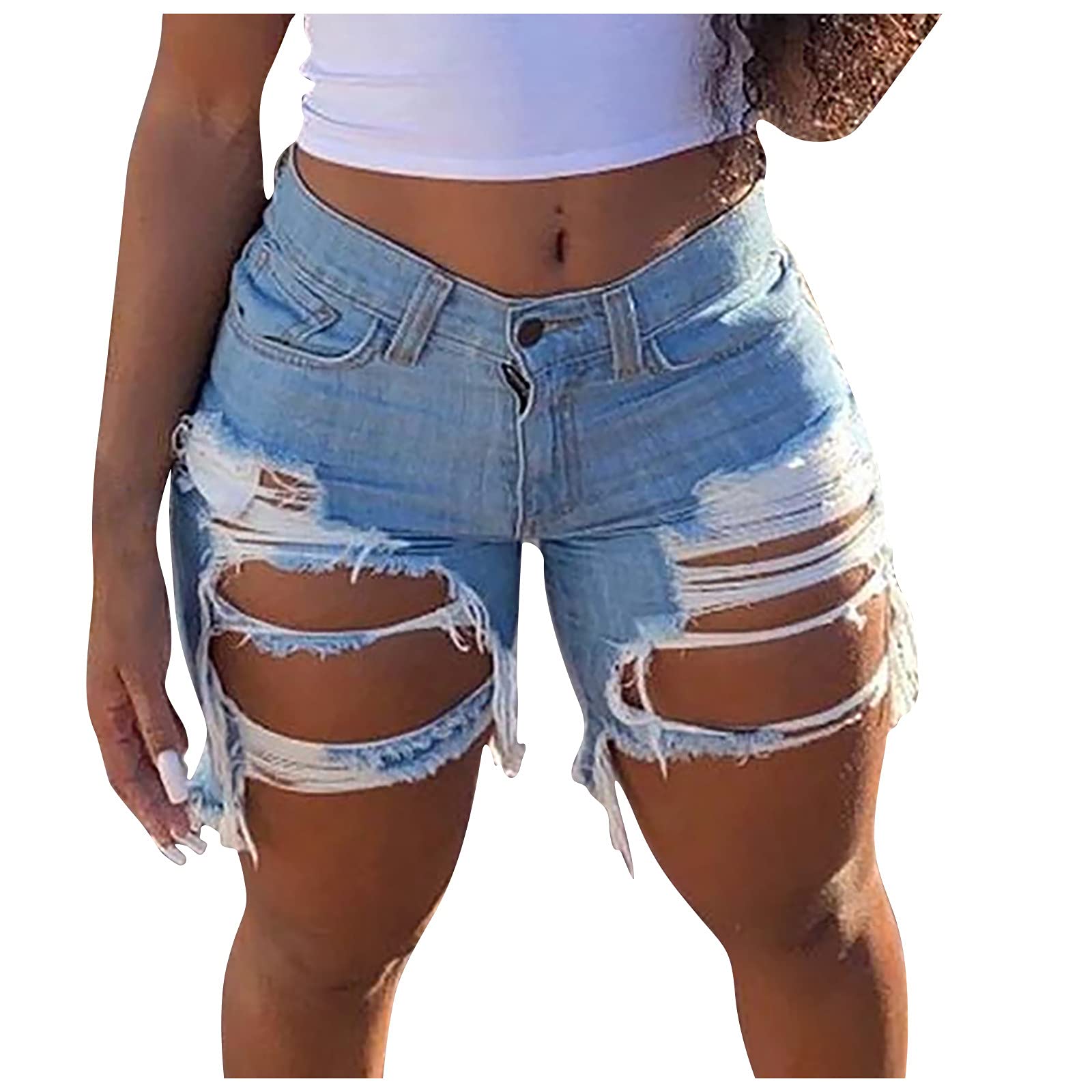 Women's Ripped Distressed Denim Shorts - High Waisted Destroyed Hole Jeans Pants & Leggings | Casual Summer Outfits, Beach Wear & Street Style Fashion