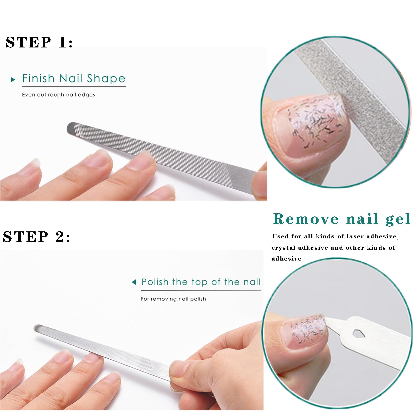 Premium Diamond Dust Nail File Set - 2 Pack 6 Inch Stainless Steel Nail Buffer & Shiner for Professional Manicures - Perfect for Salons, Home Grooming, and Travel Nail Care
