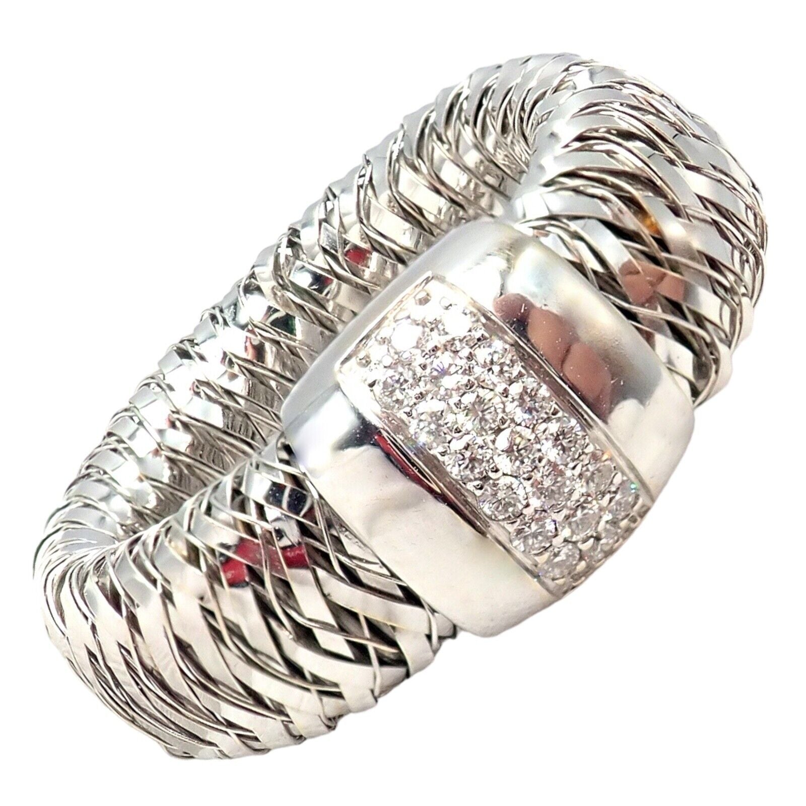 Authentic Roberto Coin Primavera 18K White Gold Diamond Flexible 10mm Ring - Elegant Jewelry for Weddings, Anniversaries & Special Occasions