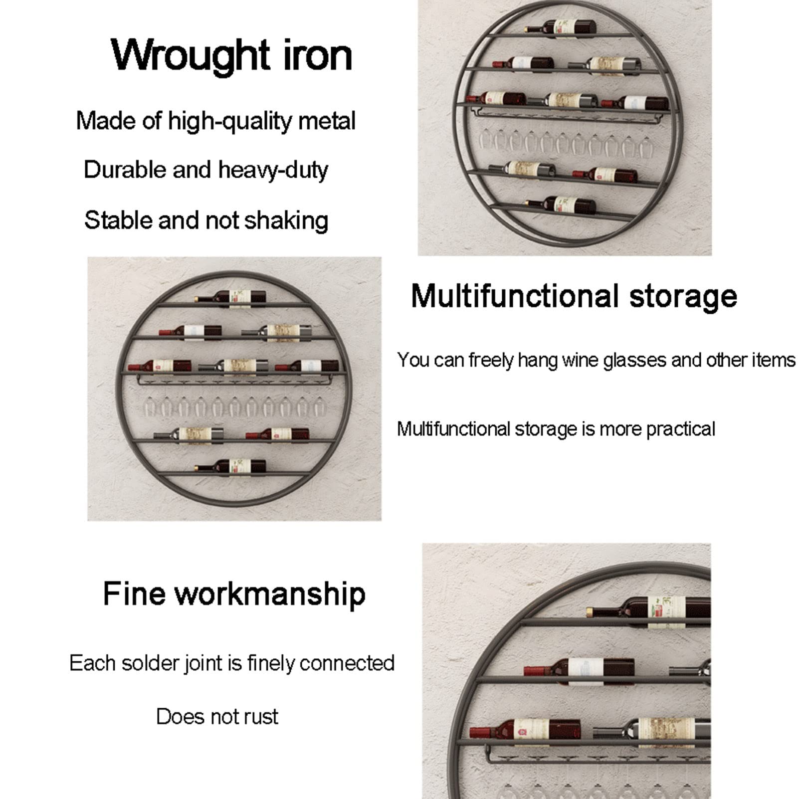V3VOGUE Wall Mount Wine Rack - 12 Bottle Metal Wine Holder for Red Wine, Liquor & Beverage Display - Hanging Stemware Rack for Home Bar, Kitchen, Restaurant & Office Decor - Durable Wine Storage Shelf for Glassware & Goblets