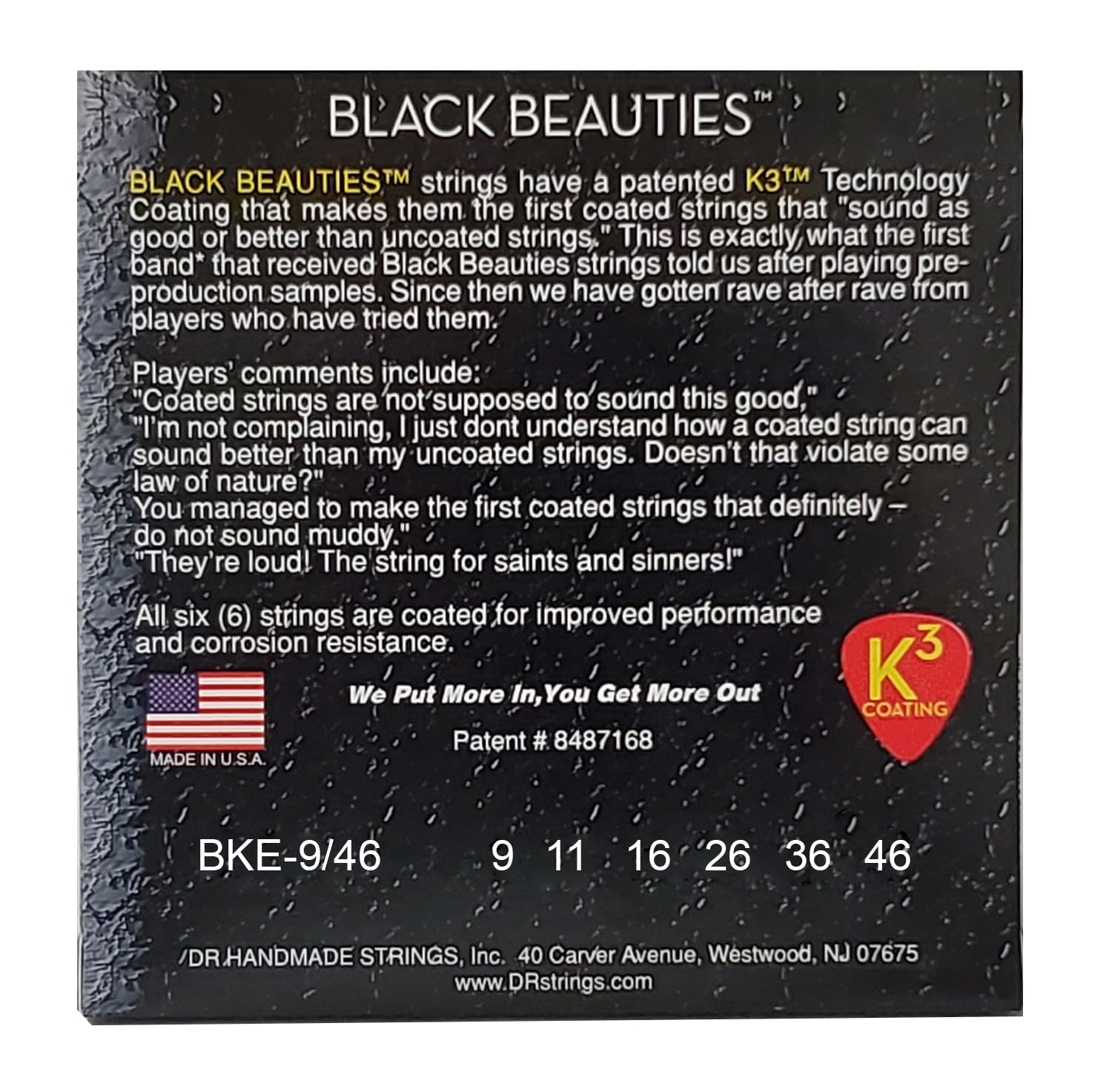 DR Strings Black Beauties BKE9-46 Electric Guitar Strings - Black Coated 9-46 Gauge for Rock, Blues & Metal Performance | Stage & Studio Use