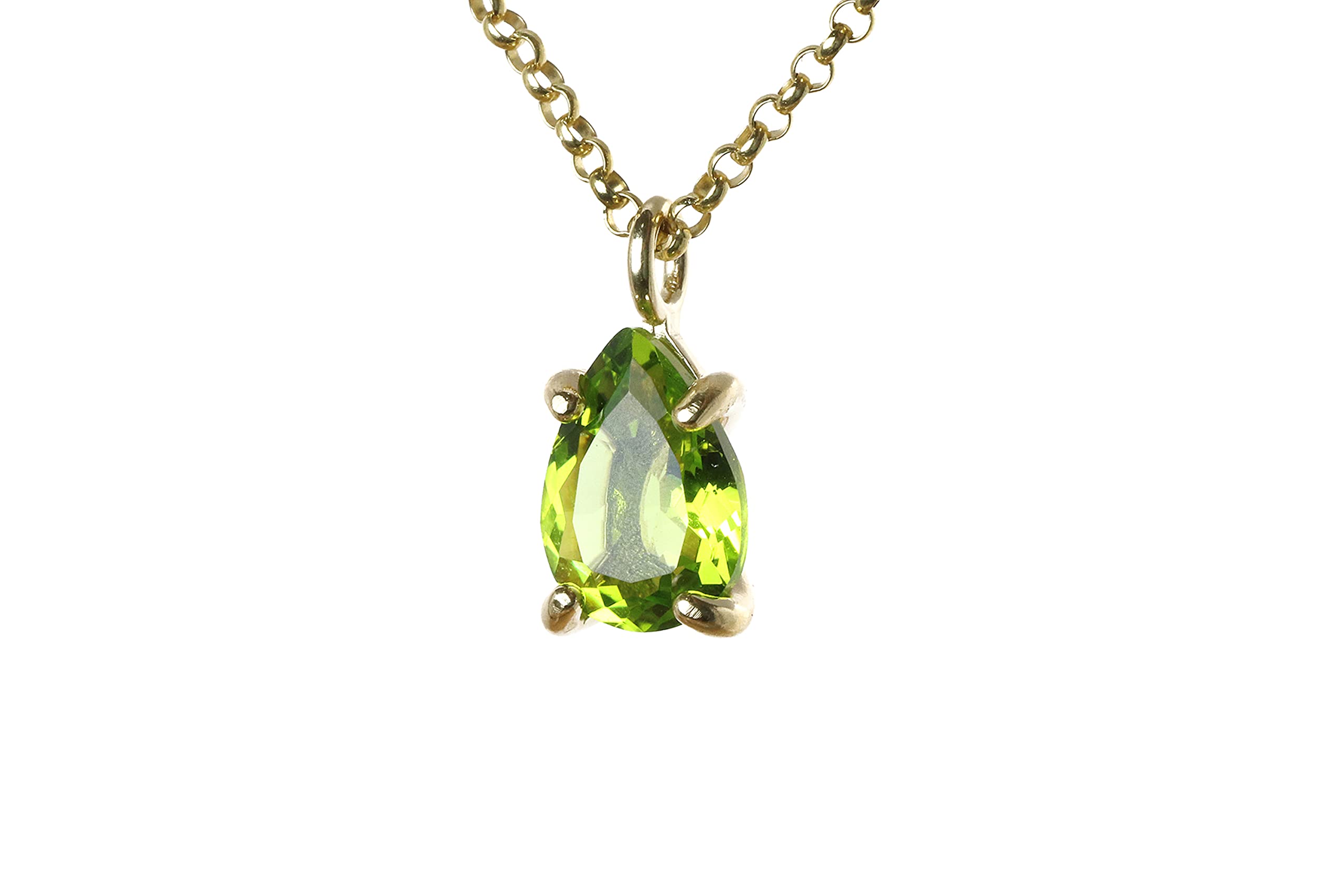 Sparkling Peridot Pendant Necklace - Elegant August Birthstone Jewelry - Pear Shaped Green Gemstone Necklace for Women - Customizable 14K Gold Vintage Necklace Gift for Birthday, Anniversary & Special Occasions