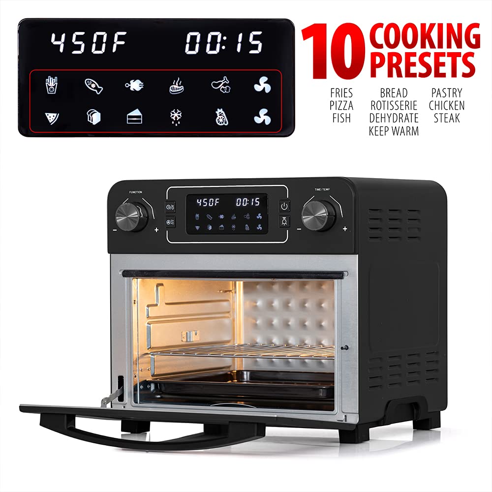Deco Chef 24QT Stainless Steel Air Fryer Toaster Oven Combo with Accessories - Countertop Convection Oven for Baking, Roasting & Reheating - Black (Renewed) - Perfect for Small Kitchens, Dorms & RV Cooking