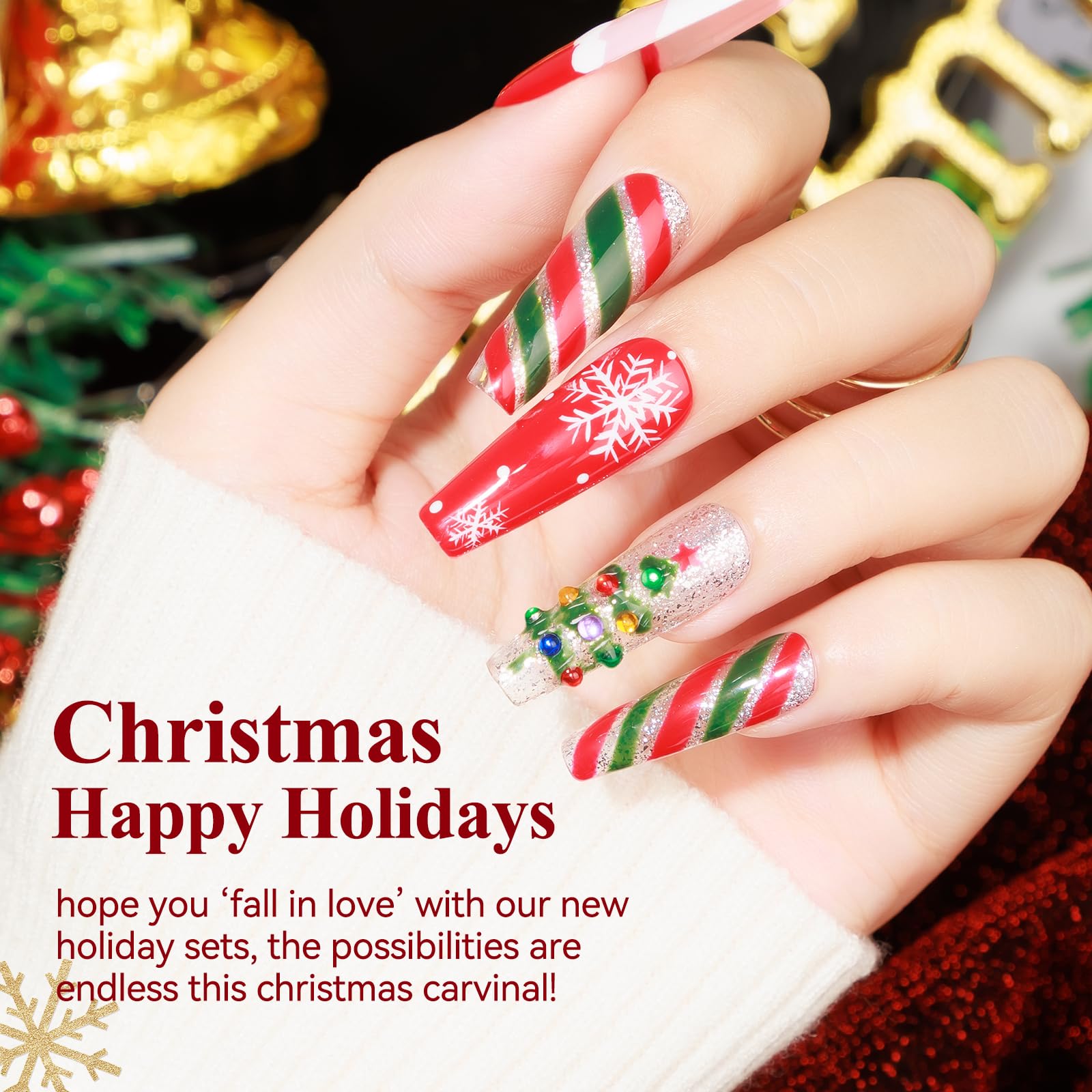 MIZHSE 6 Colors Gel Nail Polish Set - Sparkle Green Glitter, Gold, Silver, Dark Green & Red Soak Off Nail Art Kit | Home Manicure & Party Nails | Perfect Christmas & New Year Gifts for Women