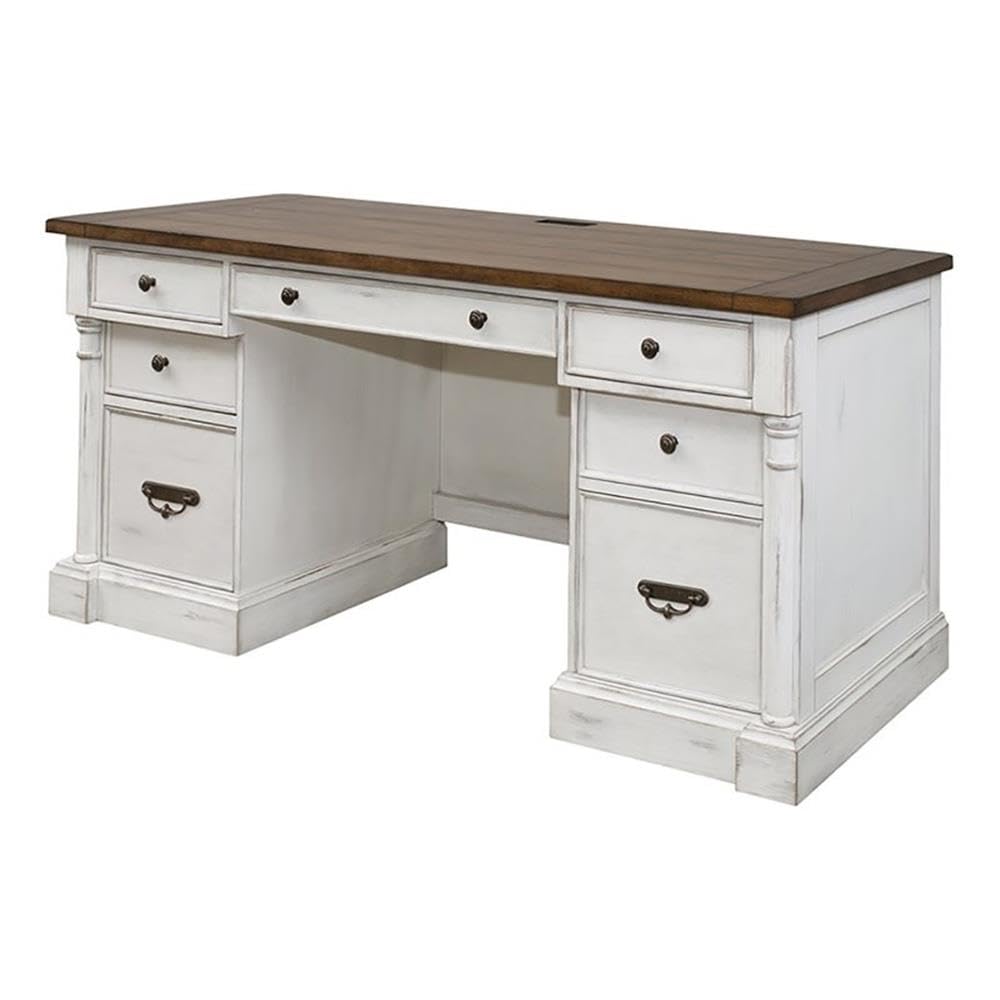 Atlin Designs Rustic Wood 3-Drawer Computer Desk in Weathered White - Home Office Desk with Storage for Small Spaces, Study & Workstation