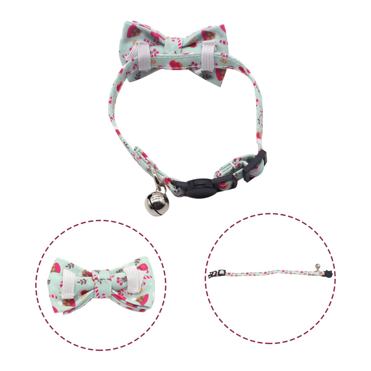 Adjustable Christmas Cat Collar with Breakaway Safety & Bell - Festive Pet Bow Tie Accessories for Cats & Small Dogs (Beige) | Perfect for Holiday Photos & Gifts