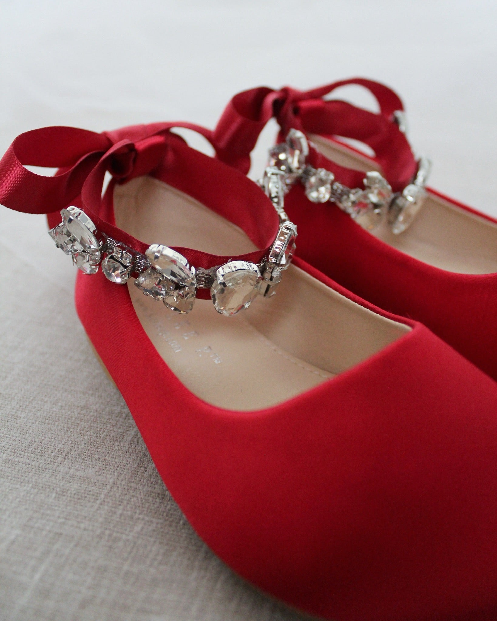 Elegant Satin Ballet Flats with Sparkling Navette Cluster Rhinestones - Perfect for Weddings, Parties & Formal Occasions