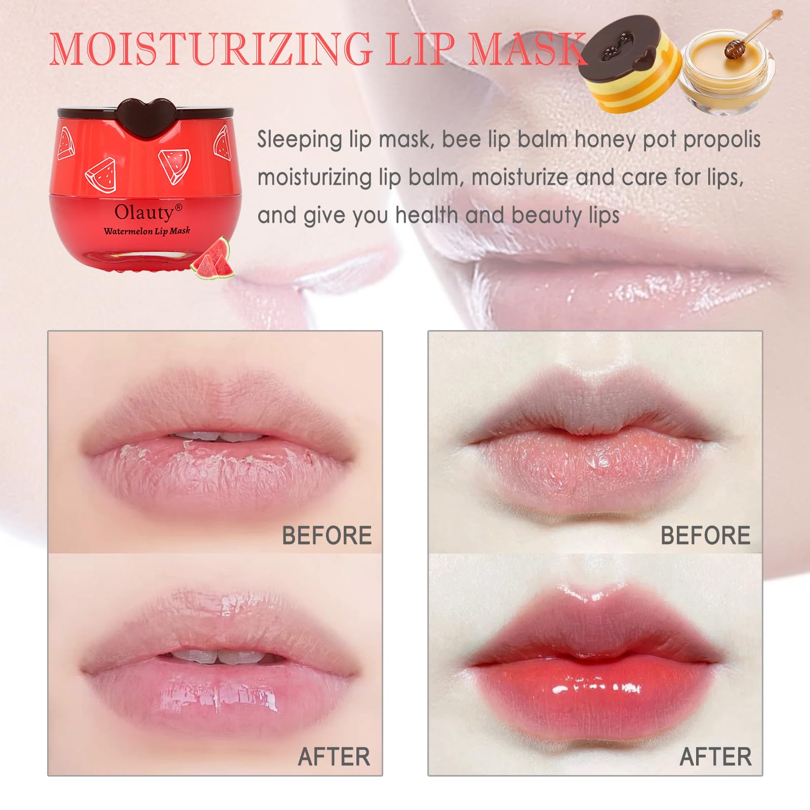 6 PCS Bee Propolis Lip Balm Set - Overnight Moisturizing Lip Mask with Honey & Stick for Dry, Cracked Lips - Hydrating Sleeping Lip Treatment to Reduce Lip Lines - Perfect for Night Care & Daily Lip Protection