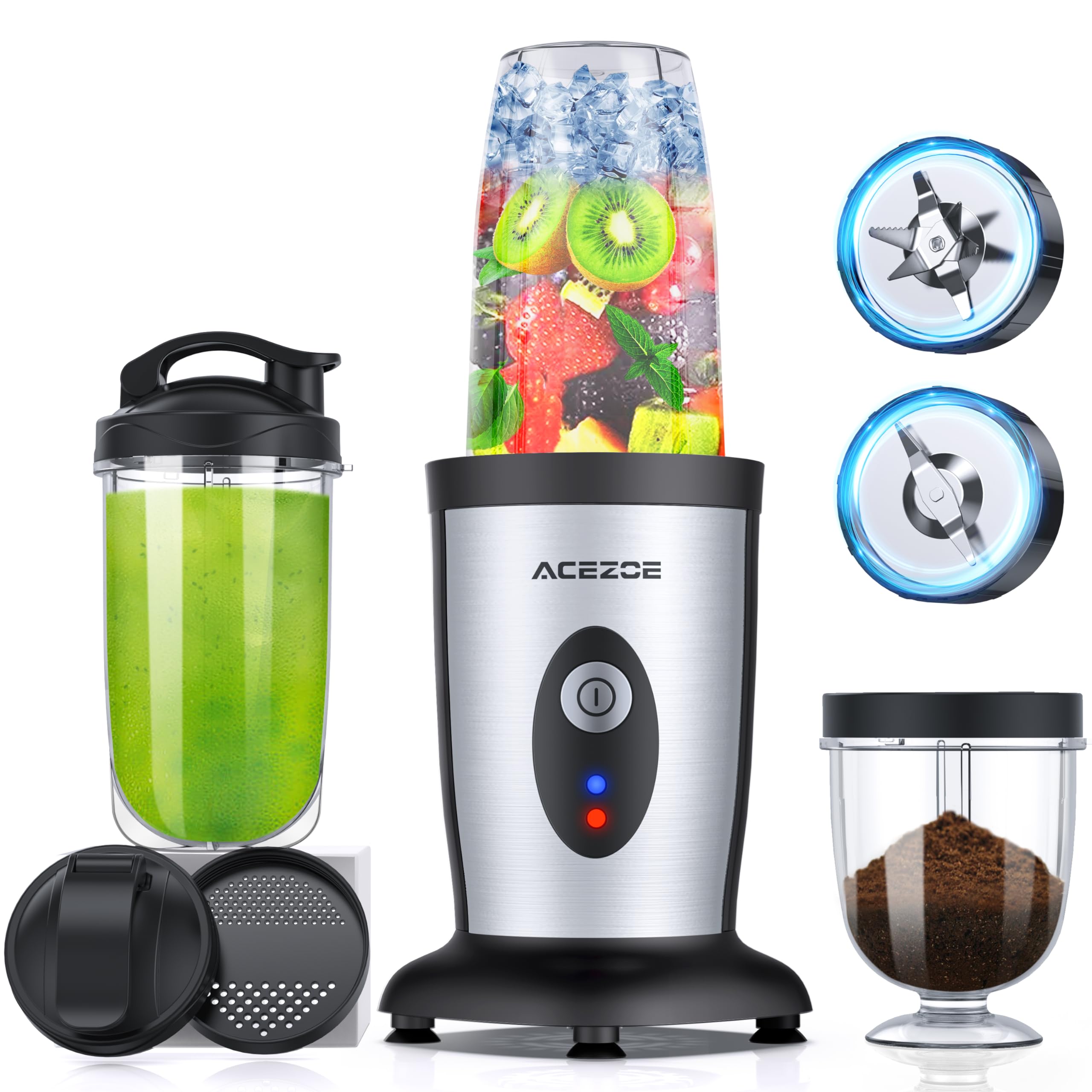 850W High-Speed Personal Blender for Smoothies, Shakes & Juices - 5-in-1 Kitchen Blender with 6-Blade System, 2x500ml Travel Bottles & Grinding Cup - Perfect for Fruits, Vegetables, Ice Crushing - Easy Clean Design (Black) - Ideal for Home, Office & Gym Use