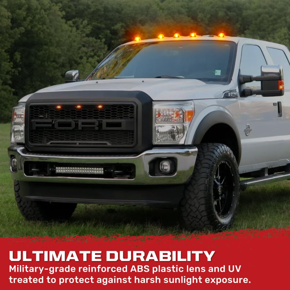 RECON 5-Piece Clear Lens Amber LED Cab Lights Kit for 1999-2016 Ford Super Duty F250 F350 F450 F550 Trucks (Non-Factory Cab Light Models) - Upgrade Your Truck's Visibility & Style for Night Driving and Off-Road Adventures