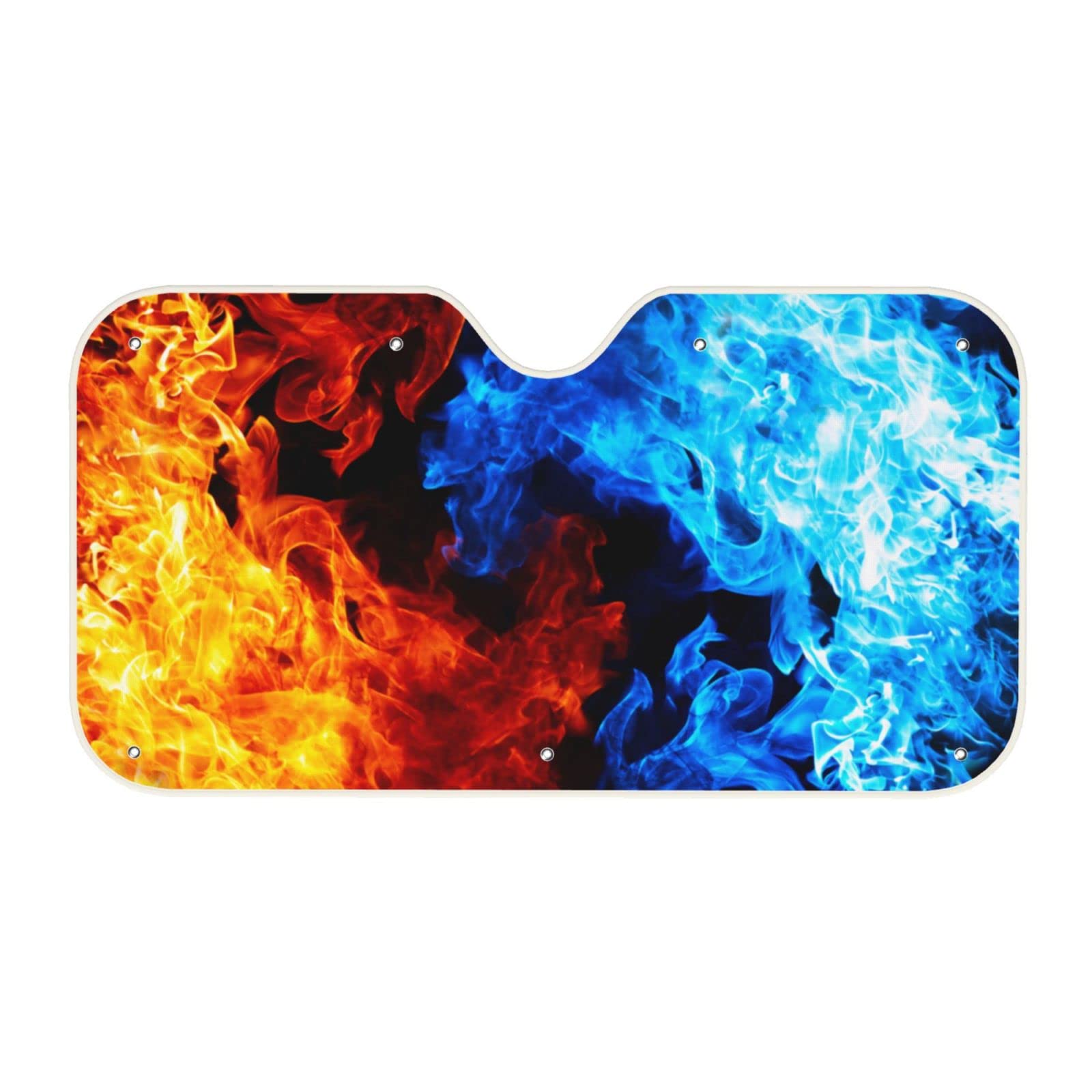 Red & Blue Fire Car Windshield Sunshade - Foldable UV Sun Visor Protector for Cars, Trucks & SUVs (55.2
