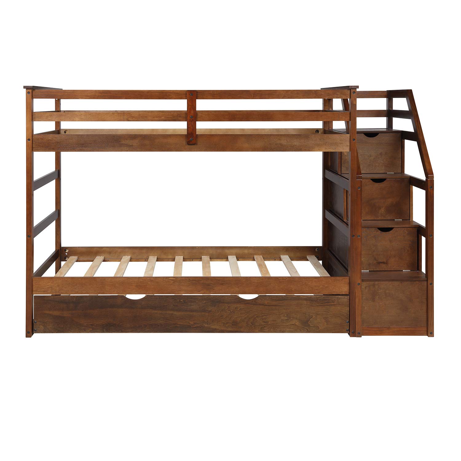 Solid Wood Twin Bunk Bed with Storage & Staircase - Kids/Teens Room Space Saver