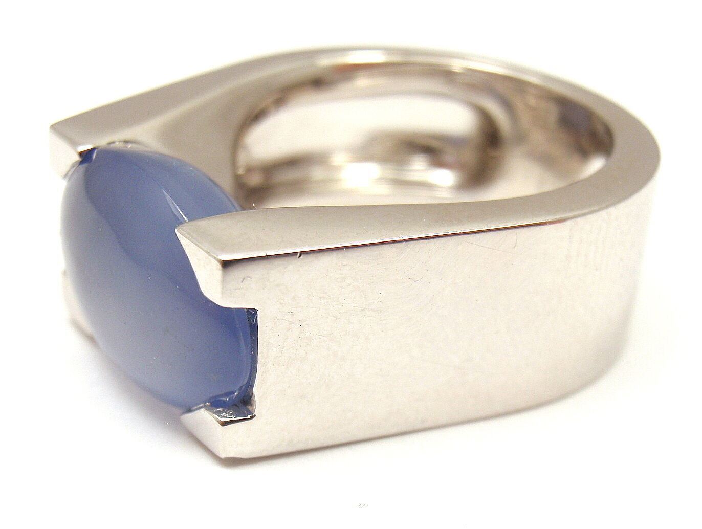 Authentic Cartier 18K White Gold Large Chalcedony Ring for Women - Luxury Statement Jewelry for Weddings, Anniversaries & Special Occasions
