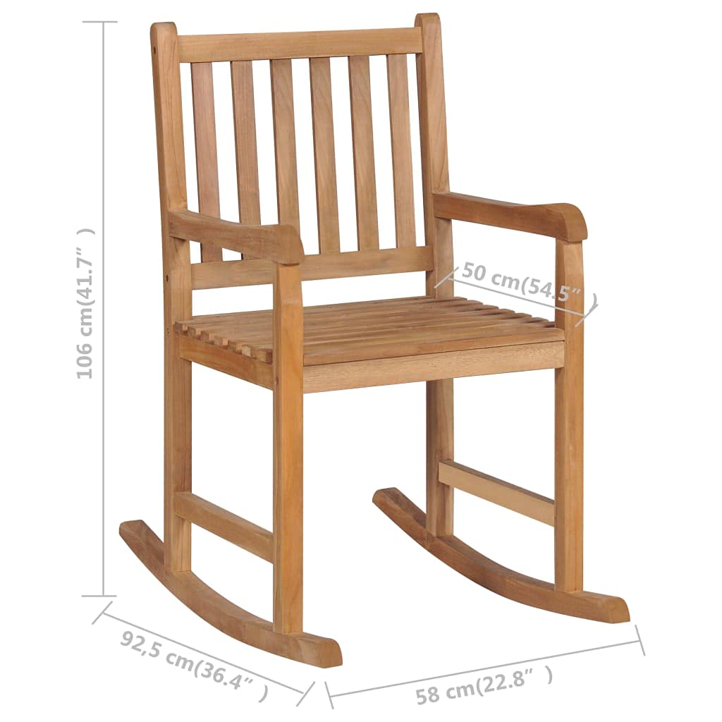 vidaXL Solid Teak Wood Rocking Chair with Cushions - Weather-Resistant Indoor/Outdoor Garden Furniture for Patio, Porch & Backyard Relaxation