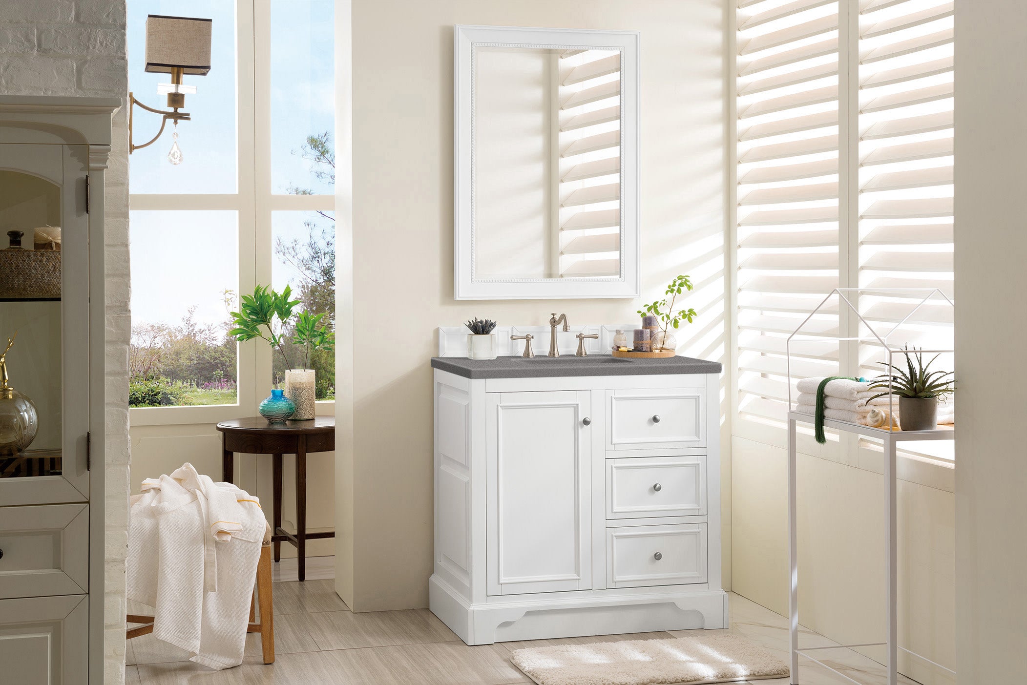De Soto 36 Inch Single Bathroom Vanity Set with Bright White Finish & 3CM Grey Expo Quartz Countertop - Perfect for Modern Bathroom Remodeling and Small Space Design
