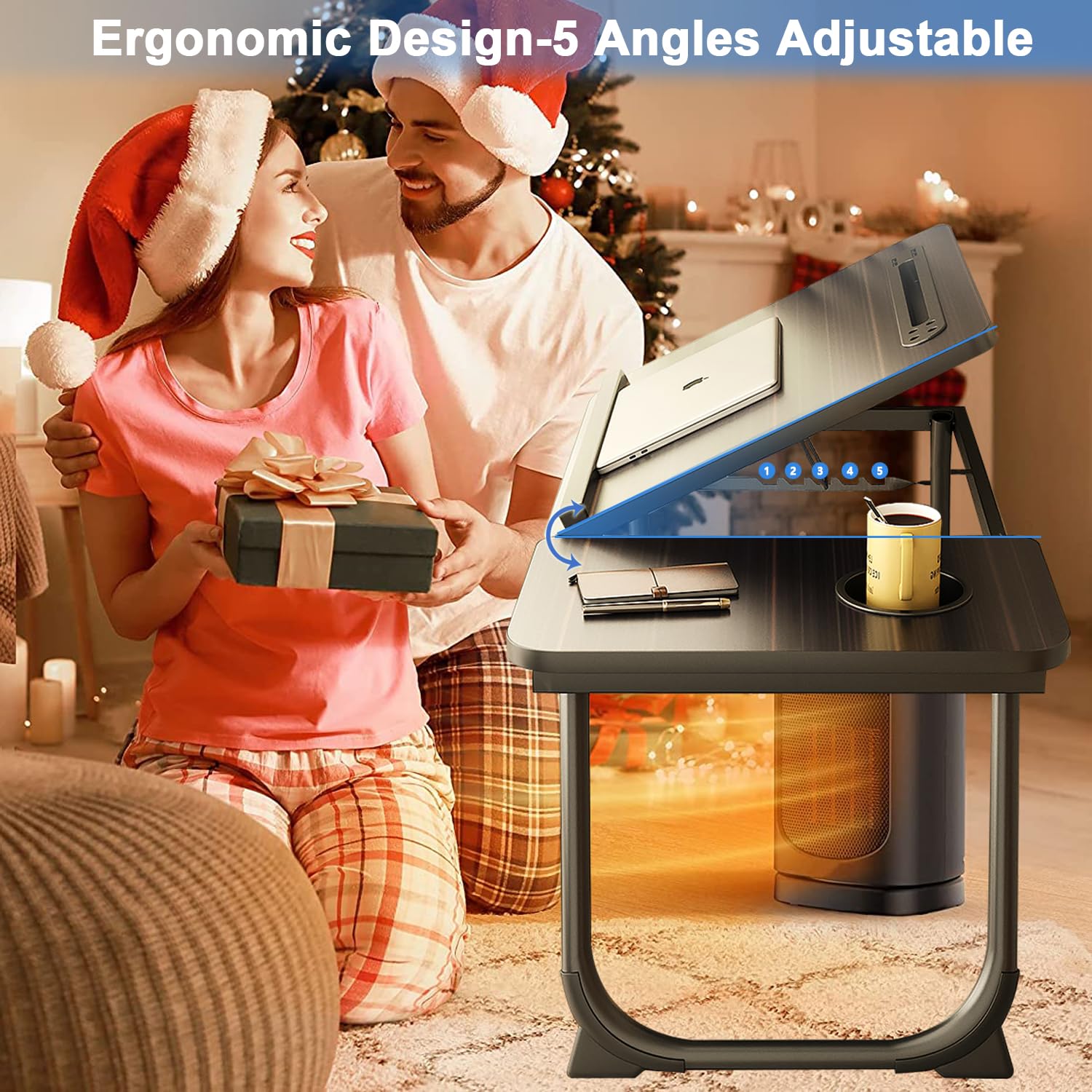 Foldable Adjustable Laptop Bed Tray with Cup Holder & USB Port - Portable Lap Desk Stand for Notebook, Tablet, Breakfast in Bed, Work from Home & Study Comfort