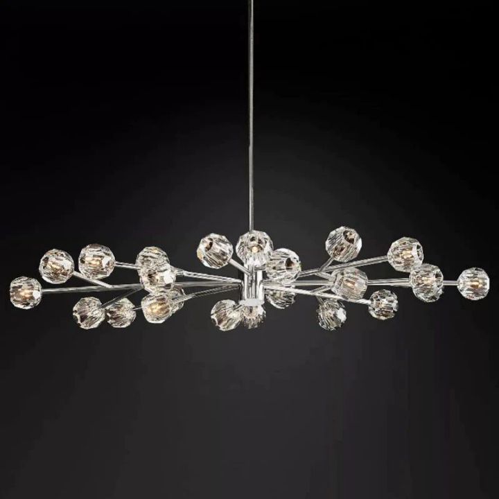 Elegant Crysball Glass Oval Chandelier - 72 Inch Modern Crystal Ceiling Light Fixture for Dining Room, Living Room, or Bedroom Lighting Decor
